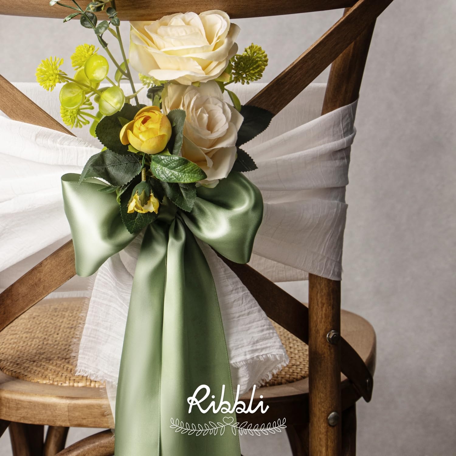 Ribbli Purple Satin Ribbon 2 Inch x Continuous 10 Yards, Double Faced Satin Ribbon Use for Bows Bouquet,Gift Wrapping,Floral Arrangement,Wedding Decoration(Green Dusty Sage)