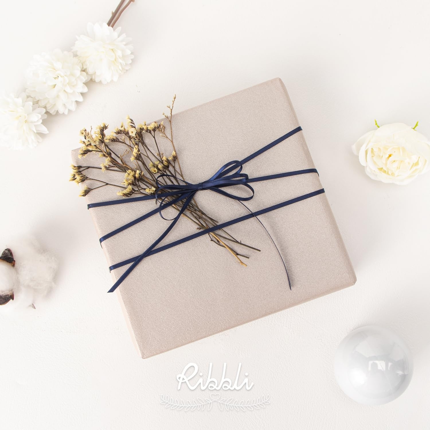 Ribbli Royal Blue Double Faced Satin Ribbon,1/8 x Continuous 50 Yards,Use for Bows Bouquet,Gift Wrapping,Wedding Card Decoration,Floral Arrangement(Blue Navy)