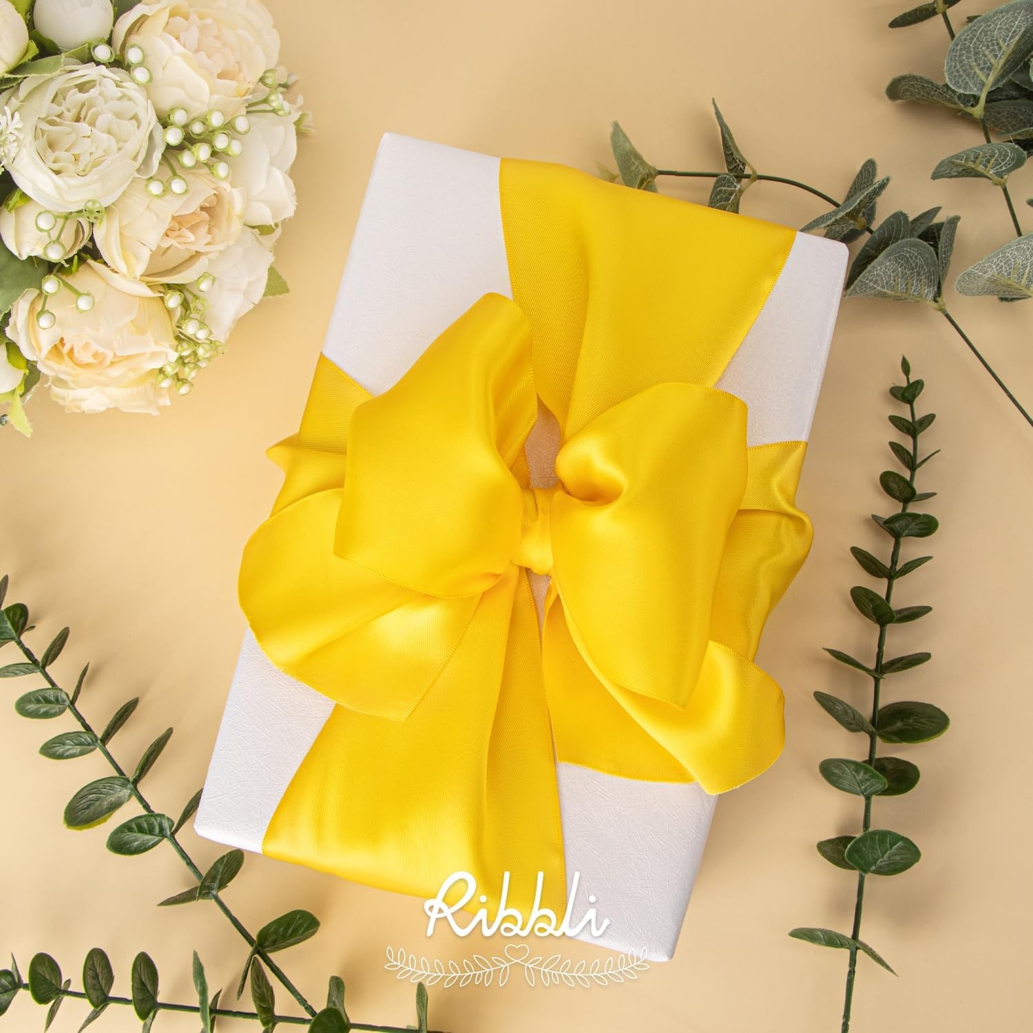 Ribbli Purple Satin Ribbon 2 Inch x Continuous 10 Yards, Double Faced Satin Ribbon Use for Bows Bouquet,Gift Wrapping,Floral Arrangement,Wedding Decoration(Maize Yellow)