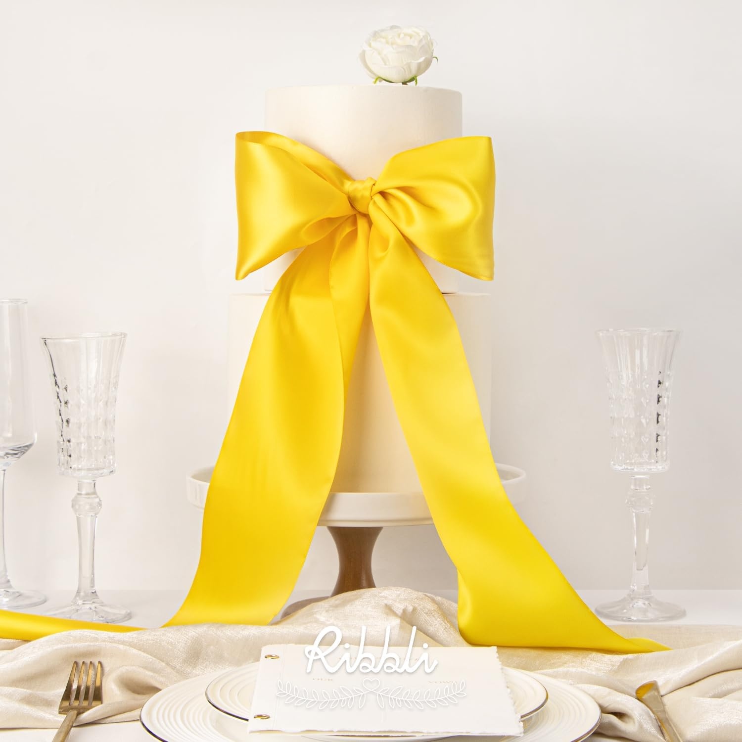 Ribbli Purple Satin Ribbon 2 Inch x Continuous 10 Yards, Double Faced Satin Ribbon Use for Bows Bouquet,Gift Wrapping,Floral Arrangement,Wedding Decoration(Maize Yellow)