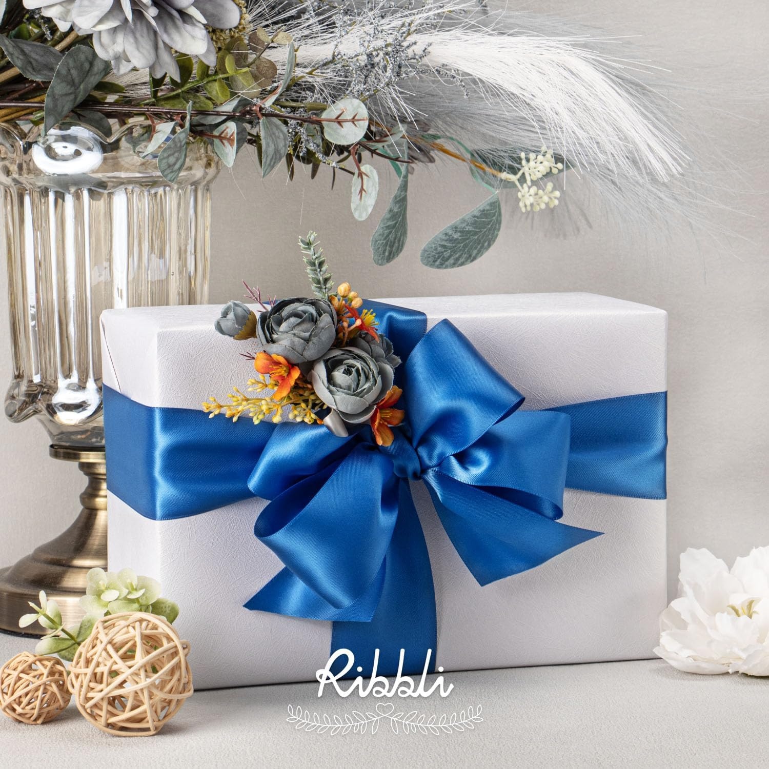 Ribbli Purple Satin Ribbon 2 Inch x Continuous 10 Yards, Double Faced Satin Ribbon Use for Bows Bouquet,Gift Wrapping,Floral Arrangement,Wedding Decoration(Blue Royal)