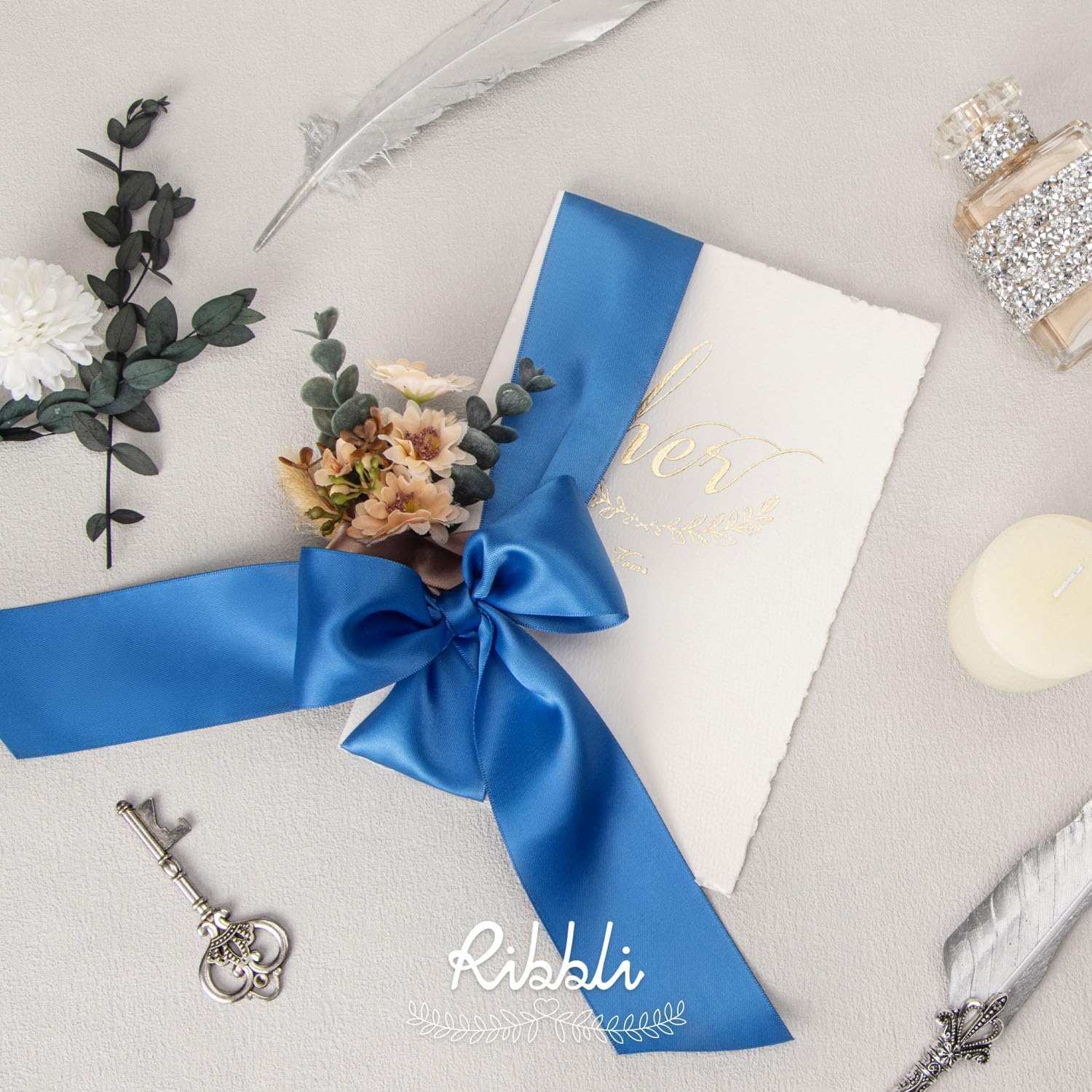 Ribbli Purple Satin Ribbon 2 Inch x Continuous 10 Yards, Double Faced Satin Ribbon Use for Bows Bouquet,Gift Wrapping,Floral Arrangement,Wedding Decoration(Blue Royal)