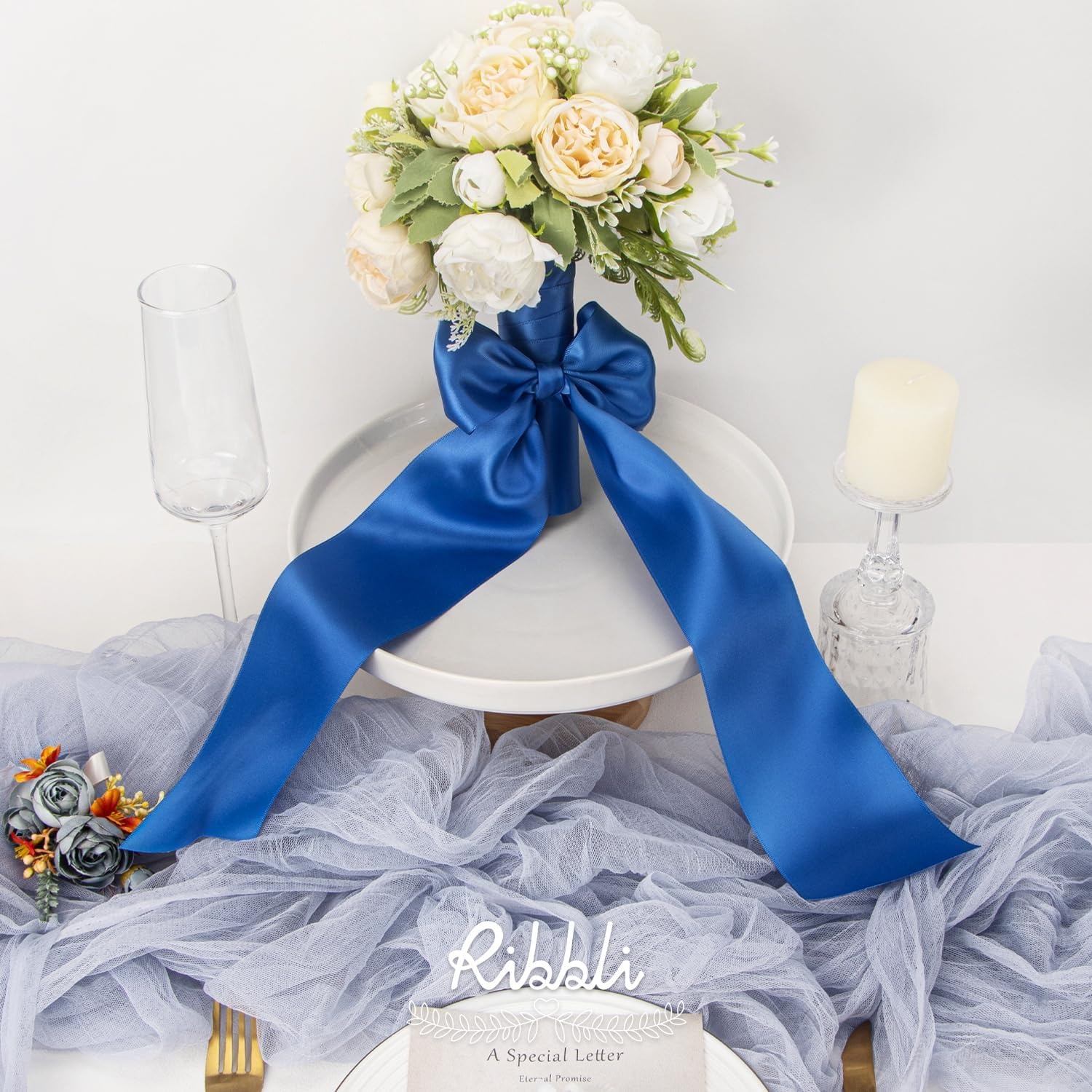 Ribbli Purple Satin Ribbon 2 Inch x Continuous 10 Yards, Double Faced Satin Ribbon Use for Bows Bouquet,Gift Wrapping,Floral Arrangement,Wedding Decoration(Blue Royal)