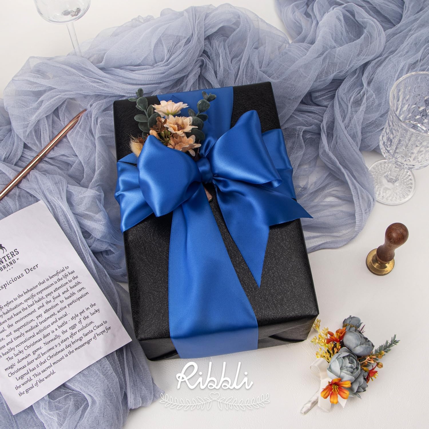 Ribbli Purple Satin Ribbon 2 Inch x Continuous 10 Yards, Double Faced Satin Ribbon Use for Bows Bouquet,Gift Wrapping,Floral Arrangement,Wedding Decoration(Blue Royal)