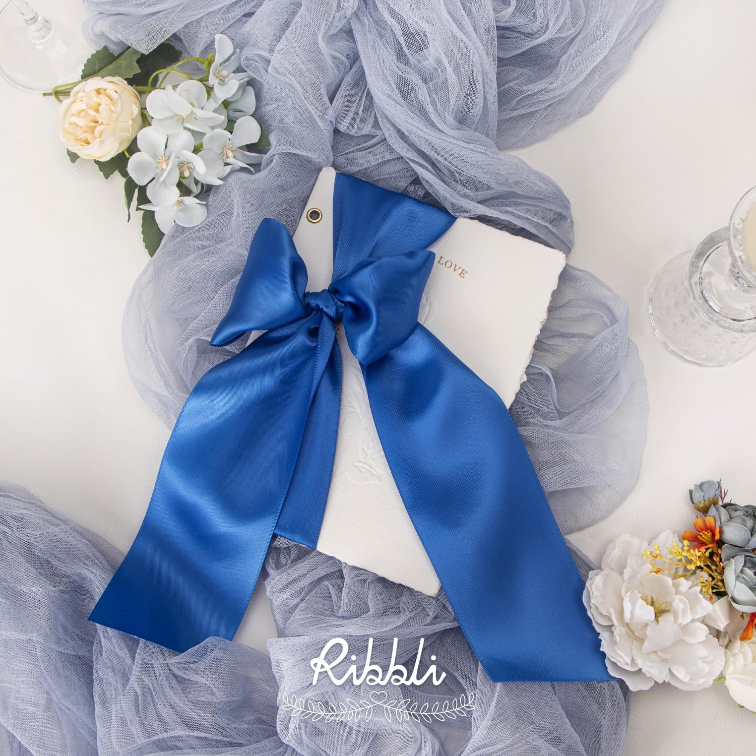Ribbli Purple Satin Ribbon 2 Inch x Continuous 10 Yards, Double Faced Satin Ribbon Use for Bows Bouquet,Gift Wrapping,Floral Arrangement,Wedding Decoration(Blue Royal)