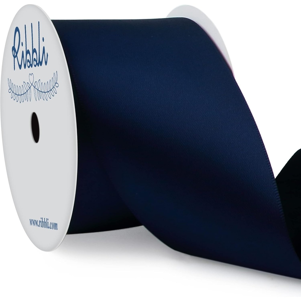 Ribbli Purple Satin Ribbon 2 Inch x Continuous 10 Yards, Double Faced Satin Ribbon Use for Bows Bouquet,Gift Wrapping,Floral Arrangement,Wedding Decoration(Blue Navy)