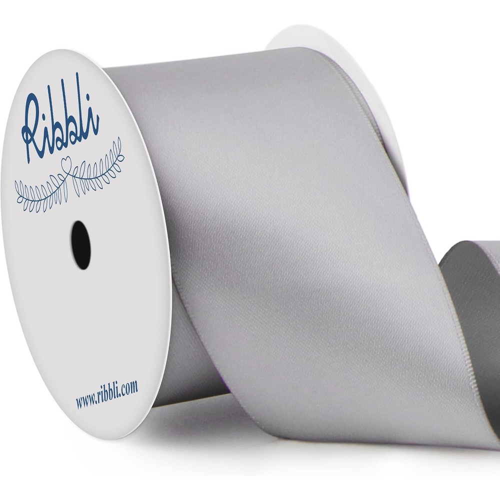 Ribbli Purple Satin Ribbon 2 Inch x Continuous 10 Yards, Double Faced Satin Ribbon Use for Bows Bouquet,Gift Wrapping,Floral Arrangement,Wedding Decoration(Silver)