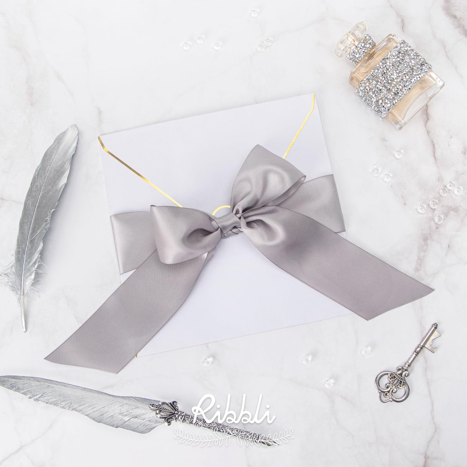 Ribbli Purple Satin Ribbon 2 Inch x Continuous 10 Yards, Double Faced Satin Ribbon Use for Bows Bouquet,Gift Wrapping,Floral Arrangement,Wedding Decoration(Silver)