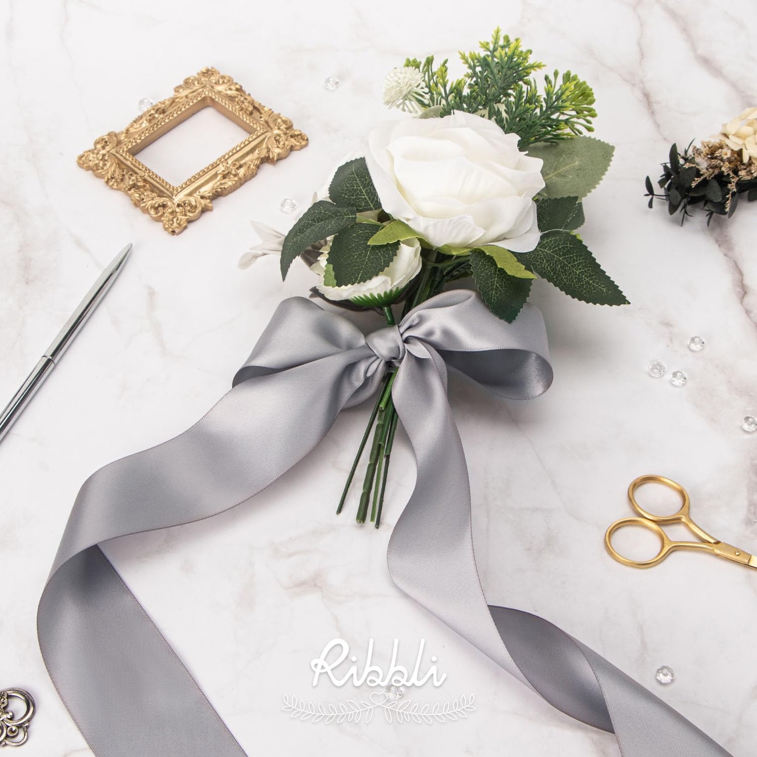 Ribbli Purple Satin Ribbon 2 Inch x Continuous 10 Yards, Double Faced Satin Ribbon Use for Bows Bouquet,Gift Wrapping,Floral Arrangement,Wedding Decoration(Silver)