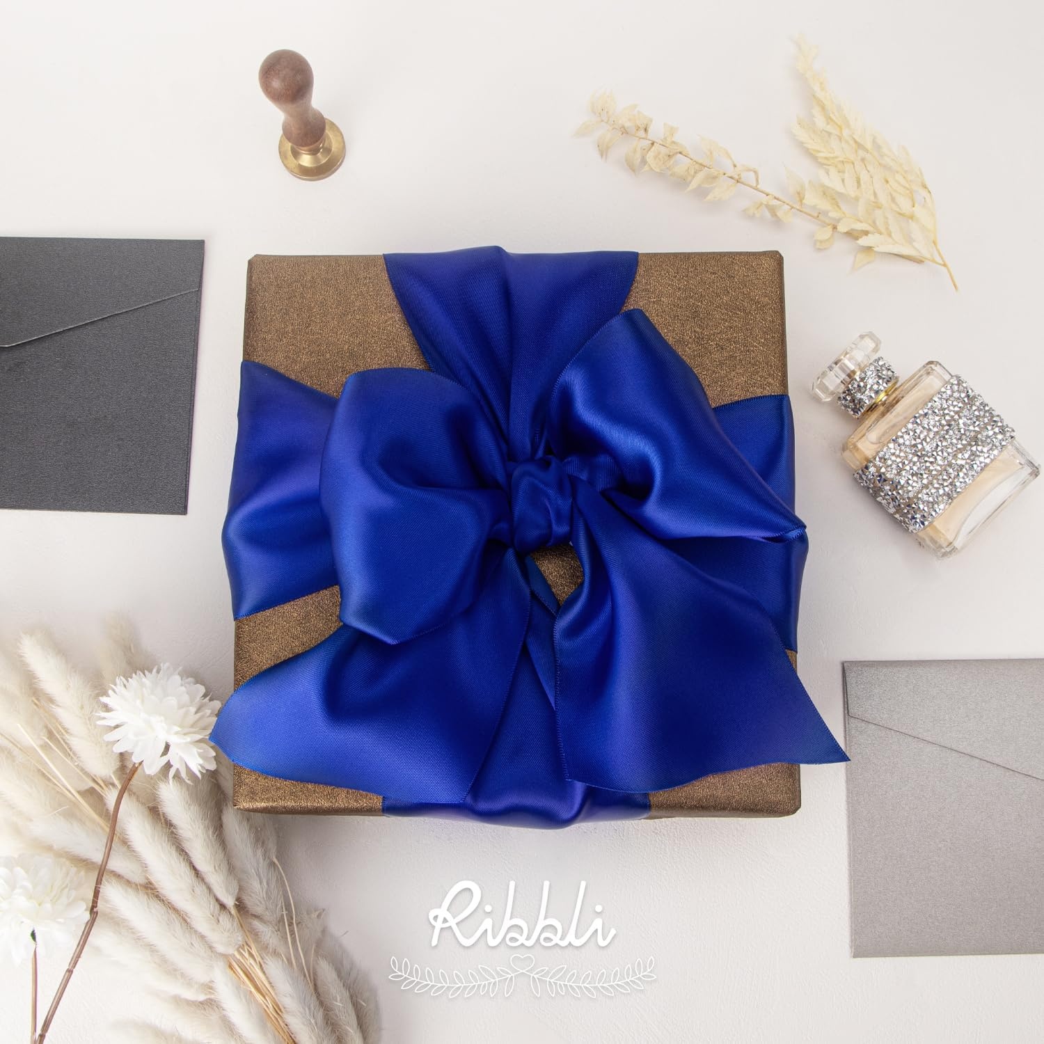 Ribbli Purple Satin Ribbon 2 Inch x Continuous 10 Yards, Double Faced Satin Ribbon Use for Bows Bouquet,Gift Wrapping,Floral Arrangement,Wedding Decoration(Blue Cobalt)
