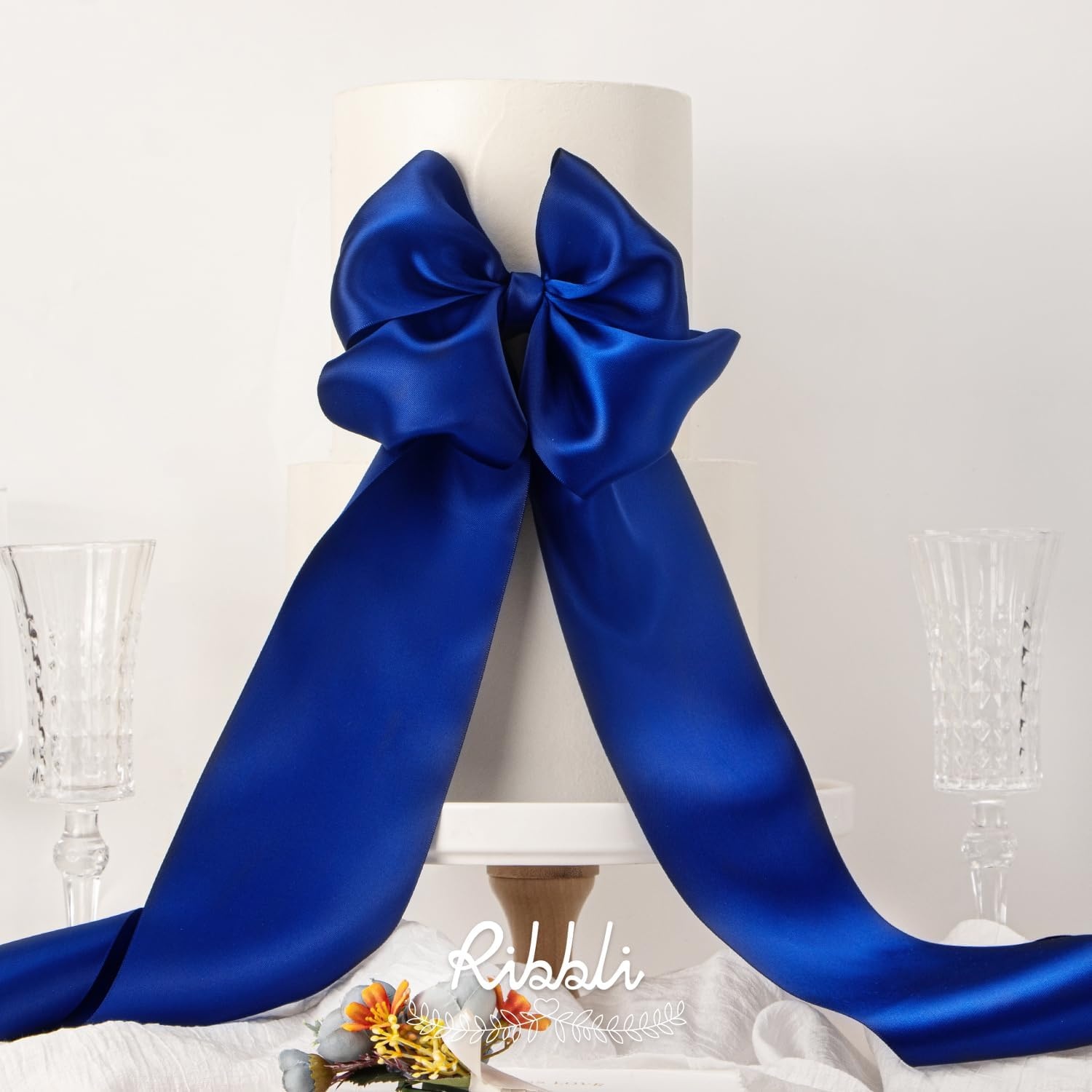 Ribbli Purple Satin Ribbon 2 Inch x Continuous 10 Yards, Double Faced Satin Ribbon Use for Bows Bouquet,Gift Wrapping,Floral Arrangement,Wedding Decoration(Blue Cobalt)