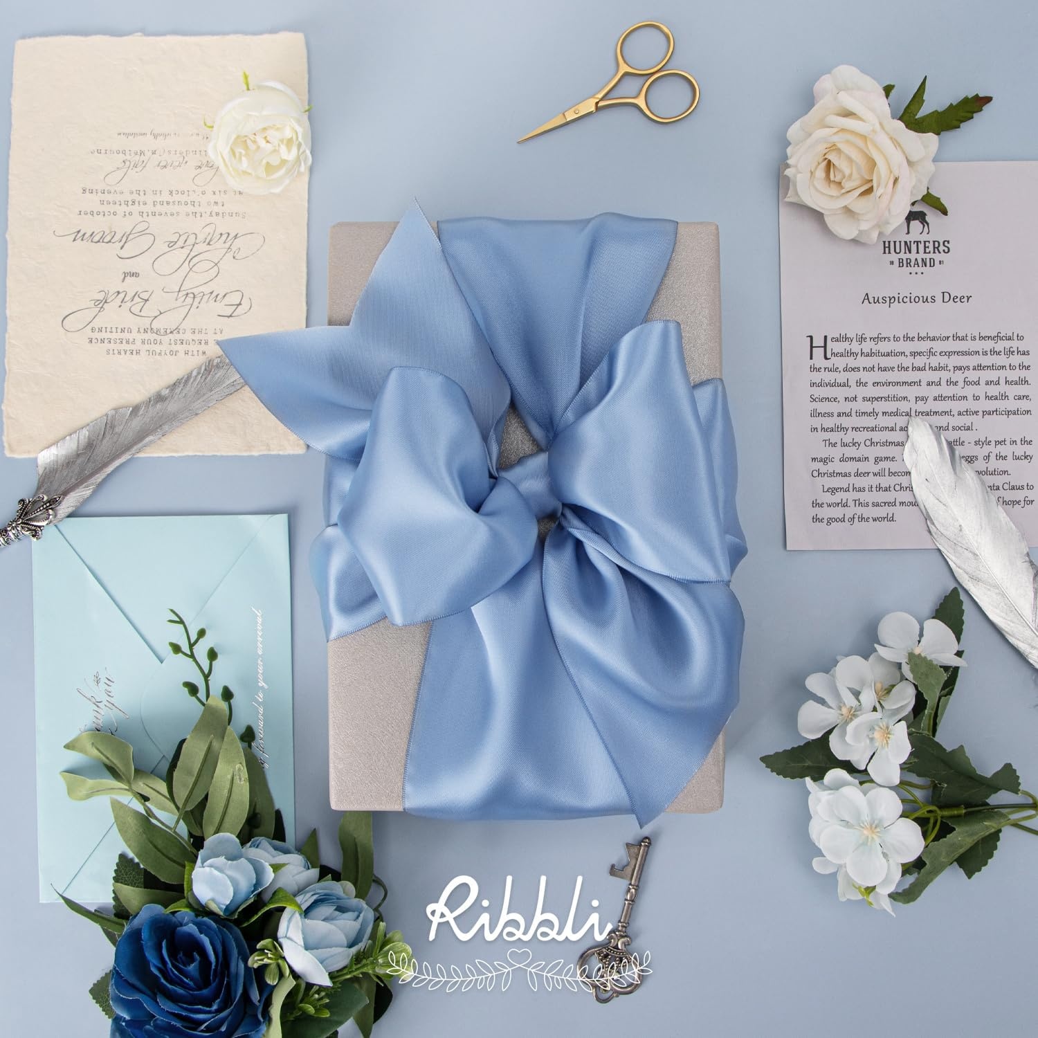 Ribbli Purple Satin Ribbon 2 Inch x Continuous 10 Yards, Double Faced Satin Ribbon Use for Bows Bouquet,Gift Wrapping,Floral Arrangement,Wedding Decoration(Blue Dusty)