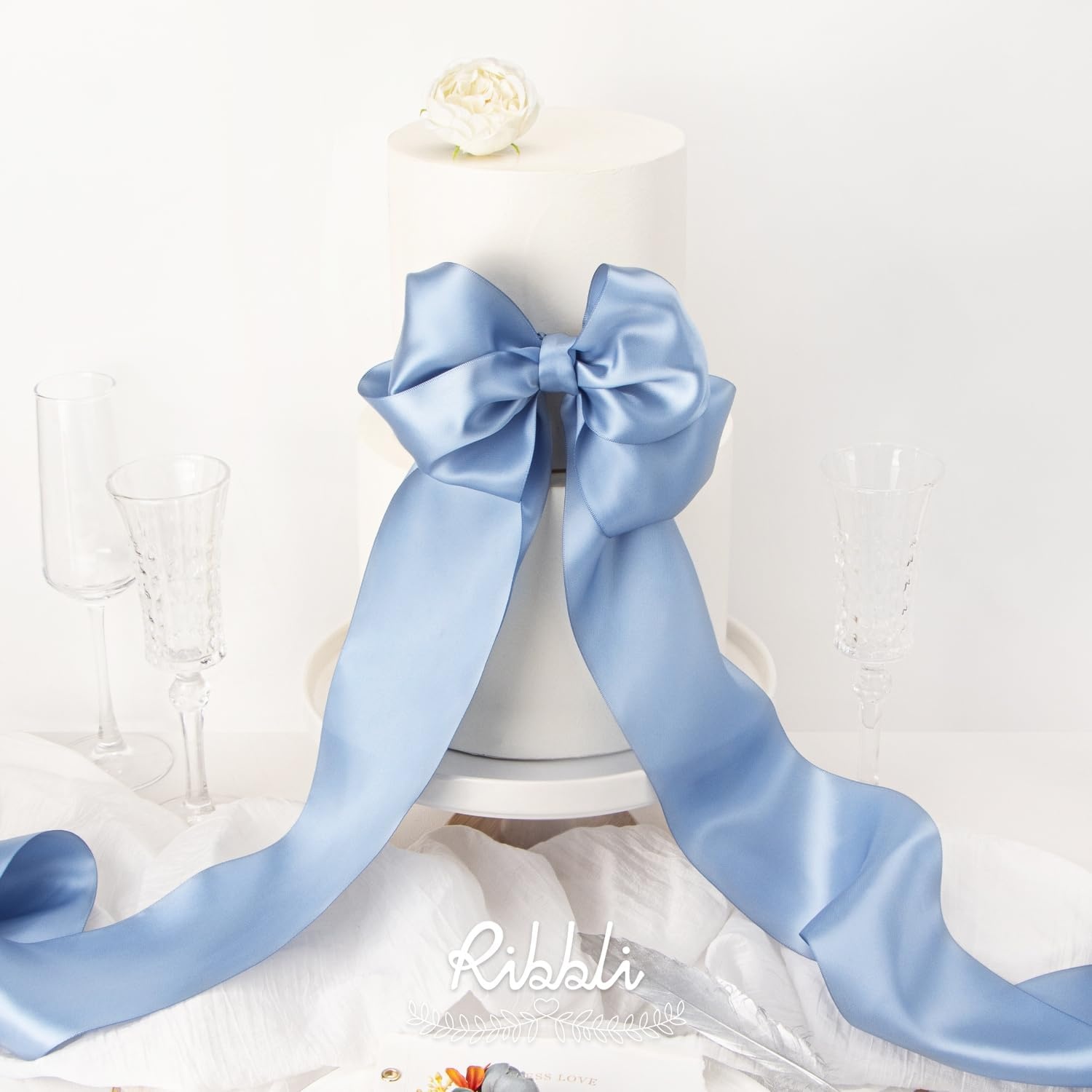 Ribbli Purple Satin Ribbon 2 Inch x Continuous 10 Yards, Double Faced Satin Ribbon Use for Bows Bouquet,Gift Wrapping,Floral Arrangement,Wedding Decoration(Blue Dusty)