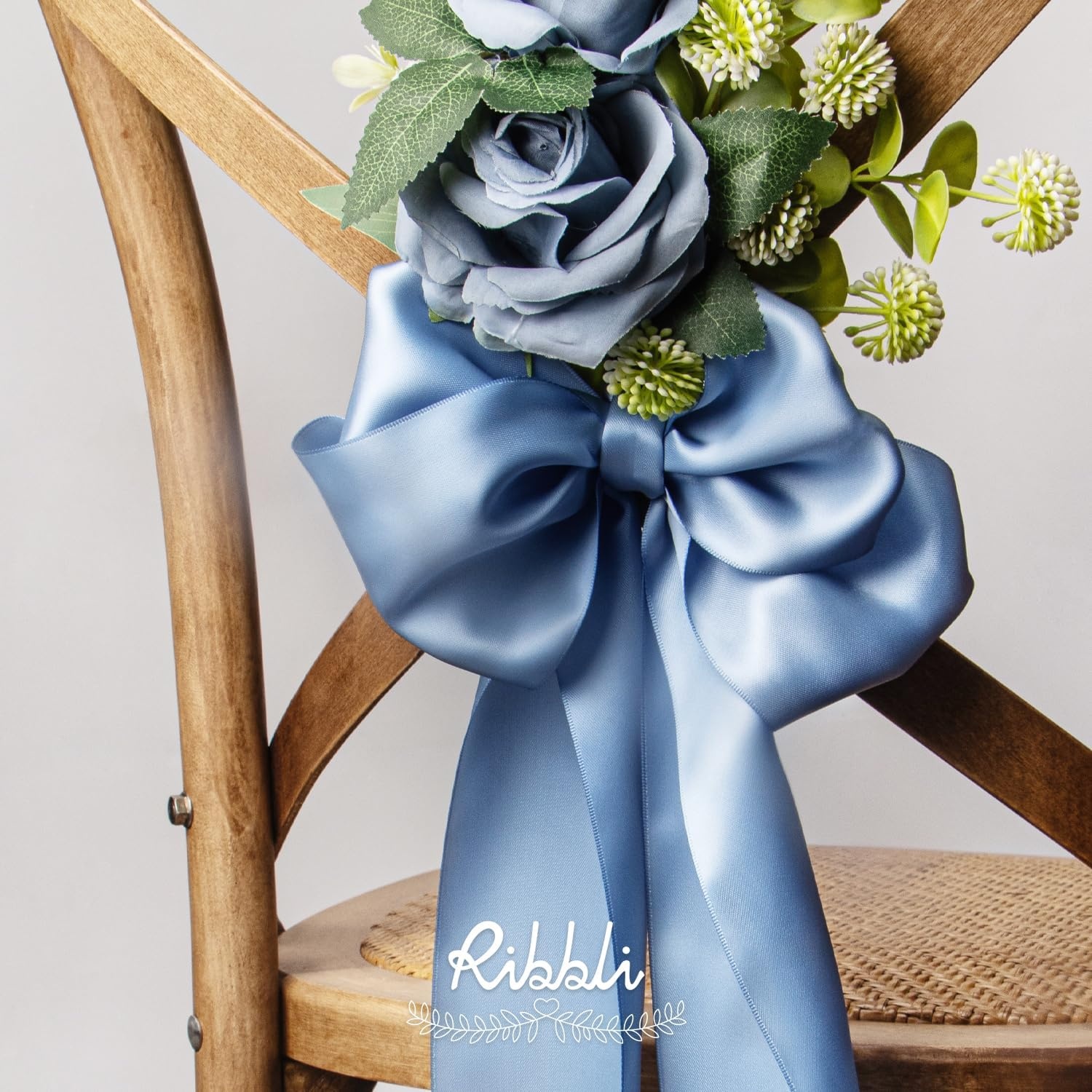 Ribbli Purple Satin Ribbon 2 Inch x Continuous 10 Yards, Double Faced Satin Ribbon Use for Bows Bouquet,Gift Wrapping,Floral Arrangement,Wedding Decoration(Blue Dusty)