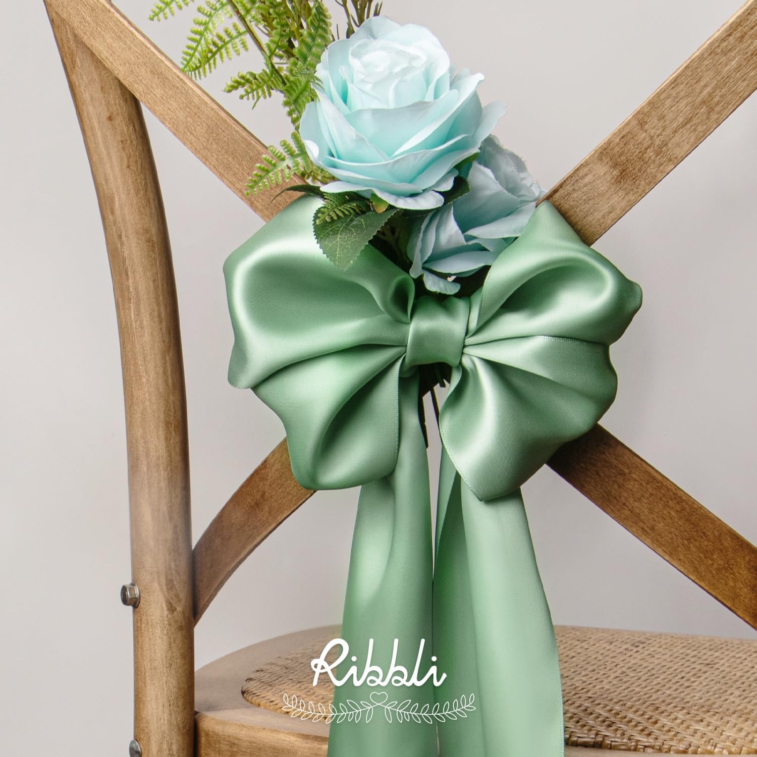 Ribbli Purple Satin Ribbon 2 Inch x Continuous 10 Yards, Double Faced Satin Ribbon Use for Bows Bouquet,Gift Wrapping,Floral Arrangement,Wedding Decoration(Green Sage)