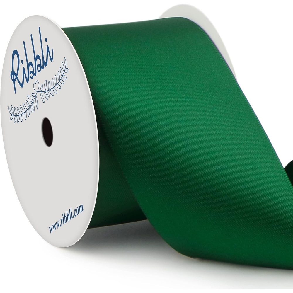 Ribbli Purple Satin Ribbon 2 Inch x Continuous 10 Yards, Double Faced Satin Ribbon Use for Bows Bouquet,Gift Wrapping,Floral Arrangement,Wedding Decoration(Green Forest)