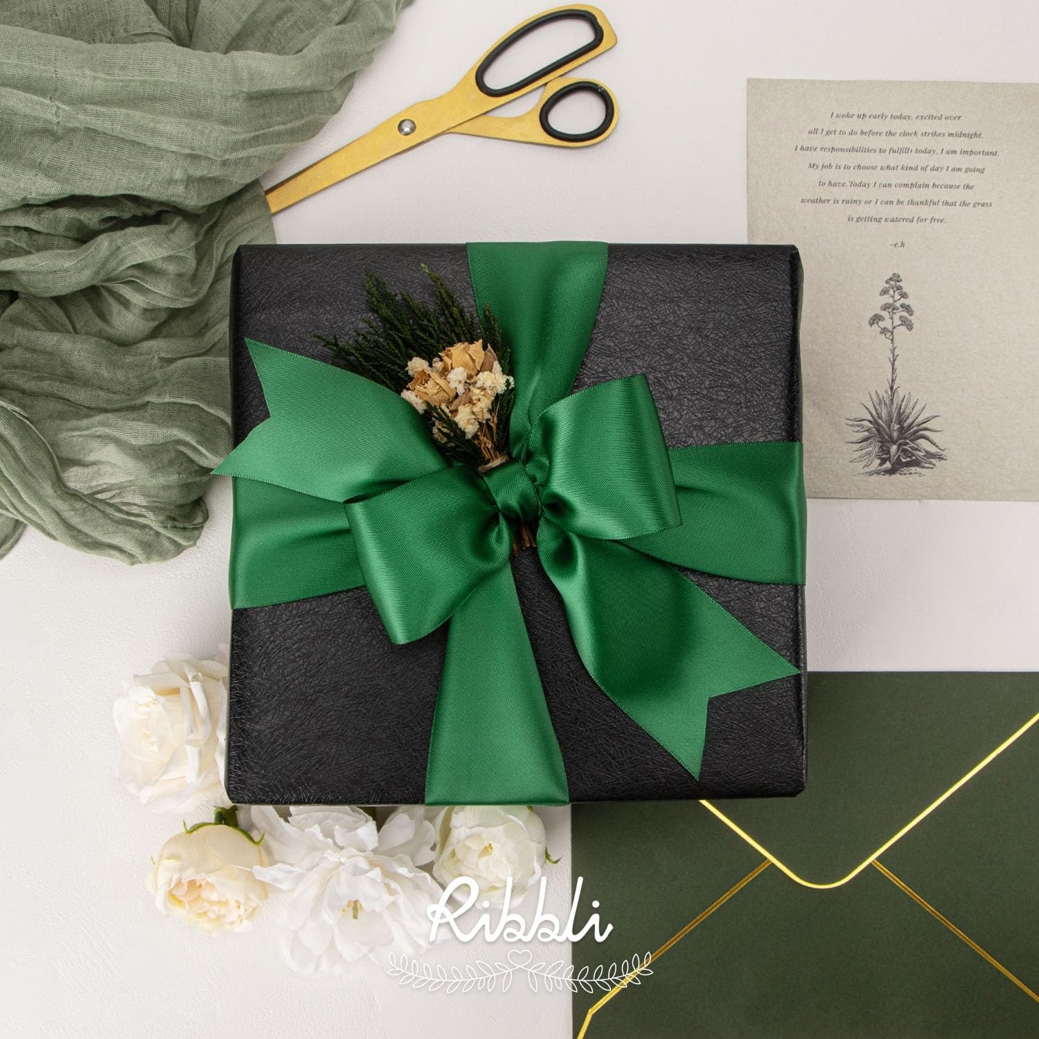 Ribbli Purple Satin Ribbon 2 Inch x Continuous 10 Yards, Double Faced Satin Ribbon Use for Bows Bouquet,Gift Wrapping,Floral Arrangement,Wedding Decoration(Green Forest)