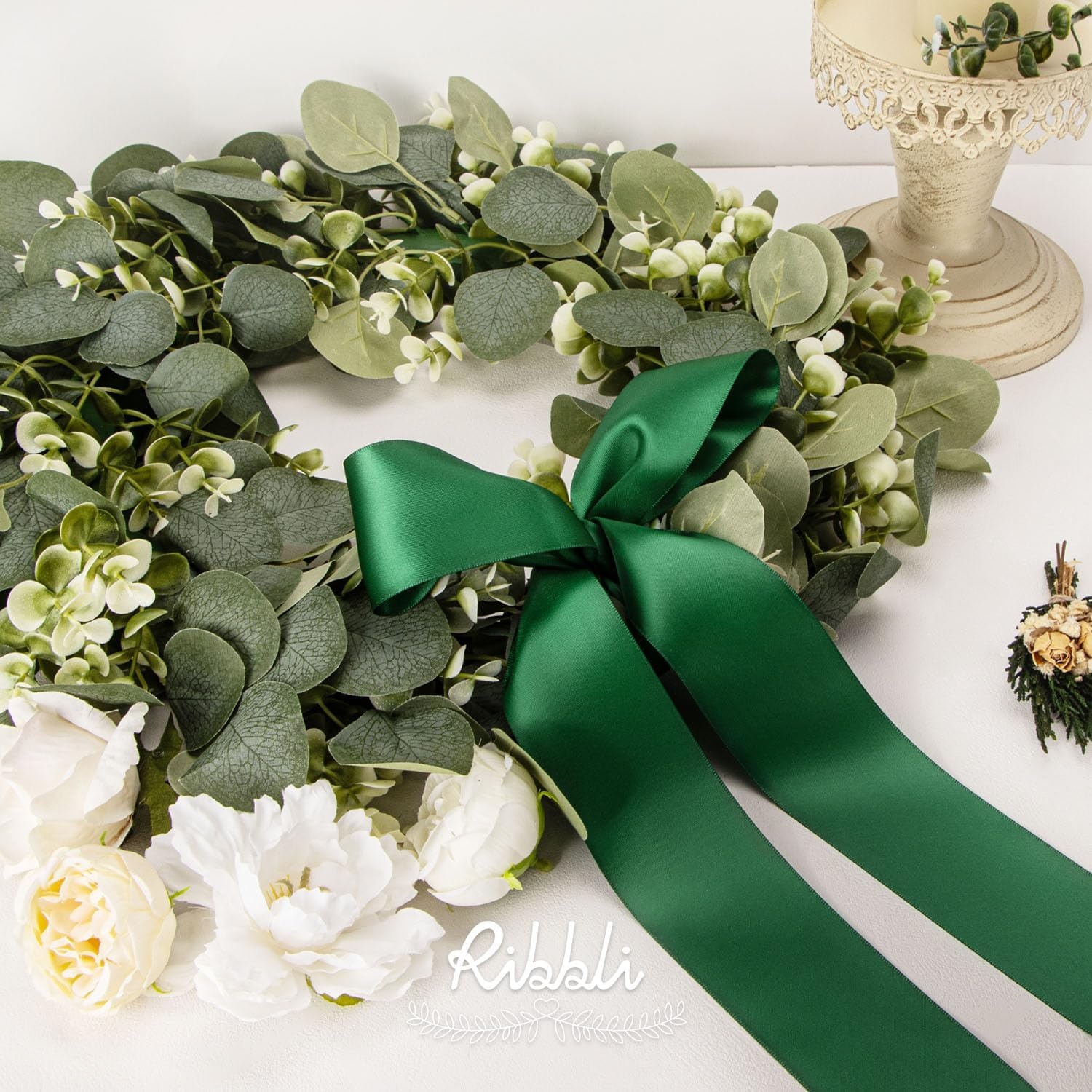 Ribbli Purple Satin Ribbon 2 Inch x Continuous 10 Yards, Double Faced Satin Ribbon Use for Bows Bouquet,Gift Wrapping,Floral Arrangement,Wedding Decoration(Green Forest)