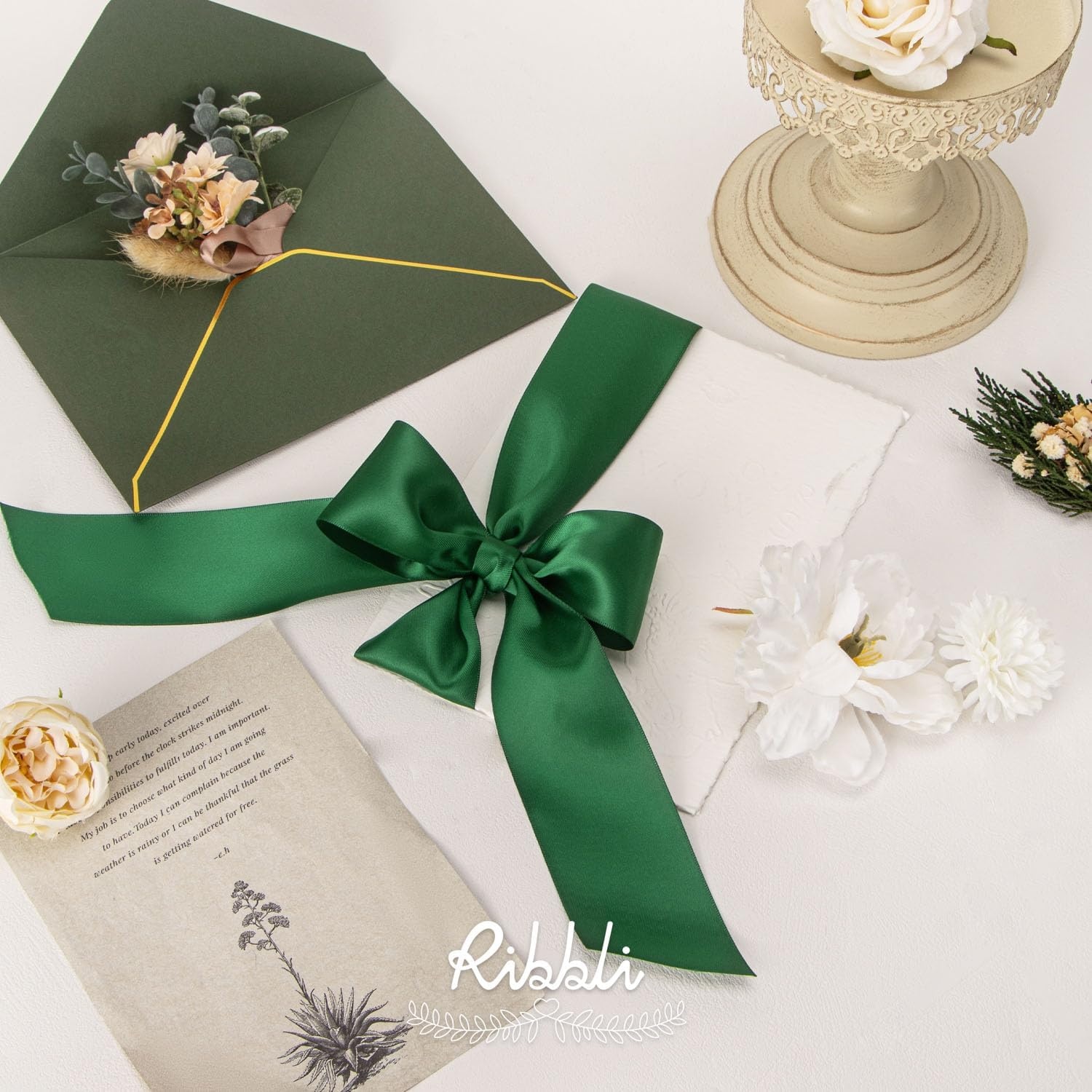 Ribbli Purple Satin Ribbon 2 Inch x Continuous 10 Yards, Double Faced Satin Ribbon Use for Bows Bouquet,Gift Wrapping,Floral Arrangement,Wedding Decoration(Green Forest)