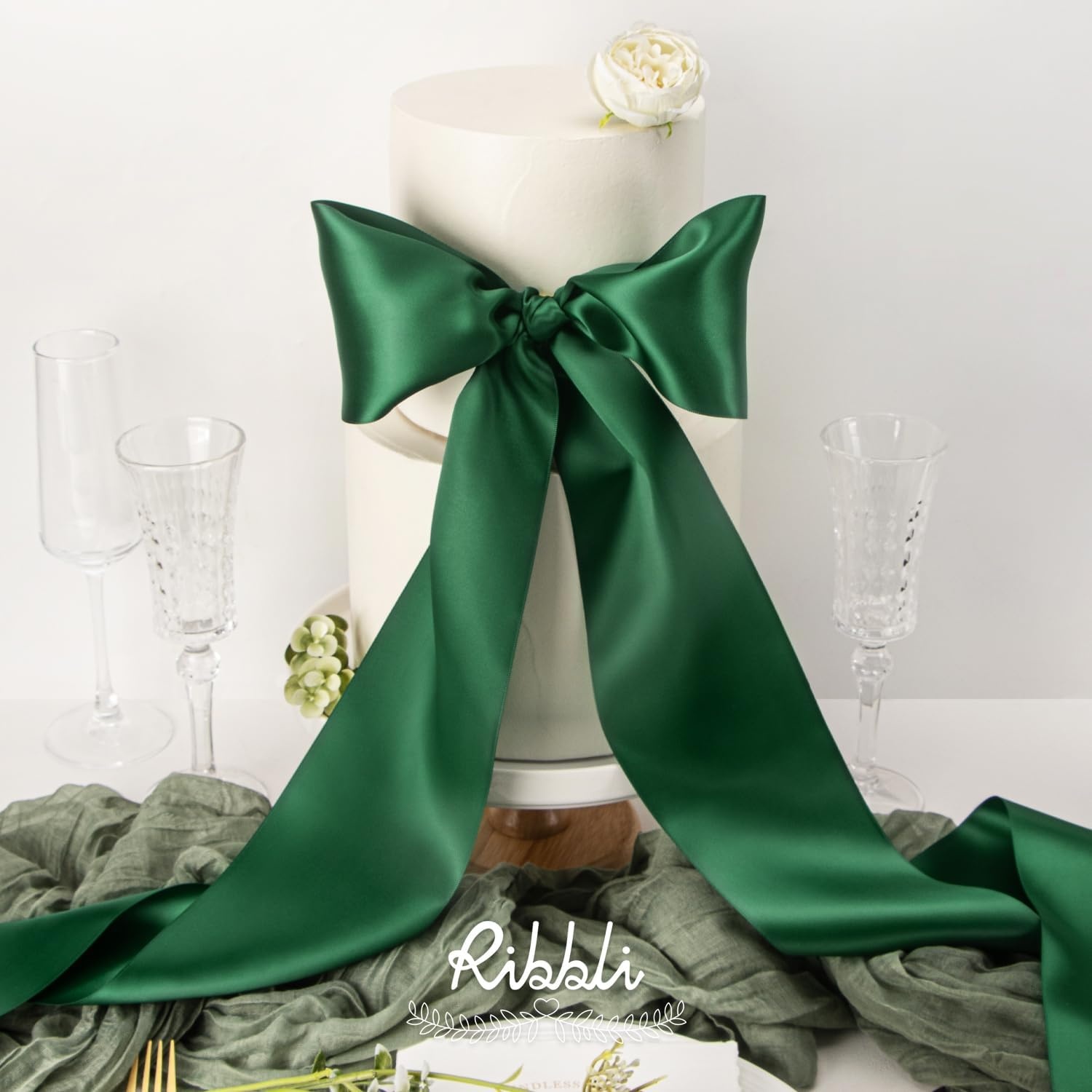 Ribbli Purple Satin Ribbon 2 Inch x Continuous 10 Yards, Double Faced Satin Ribbon Use for Bows Bouquet,Gift Wrapping,Floral Arrangement,Wedding Decoration(Green Forest)