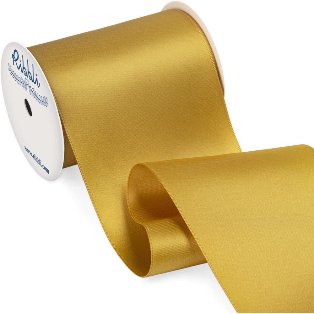 Ribbli Purple Satin Ribbon 2 Inch x Continuous 10 Yards, Double Faced Satin Ribbon Use for Bows Bouquet,Gift Wrapping,Floral Arrangement,Wedding Decoration(Gold)