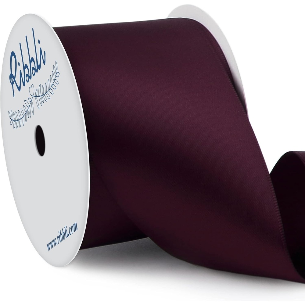 Ribbli Purple Satin Ribbon 2 Inch x Continuous 10 Yards, Double Faced Satin Ribbon Use for Bows Bouquet,Gift Wrapping,Floral Arrangement,Wedding Decoration(Dark Burgundy)