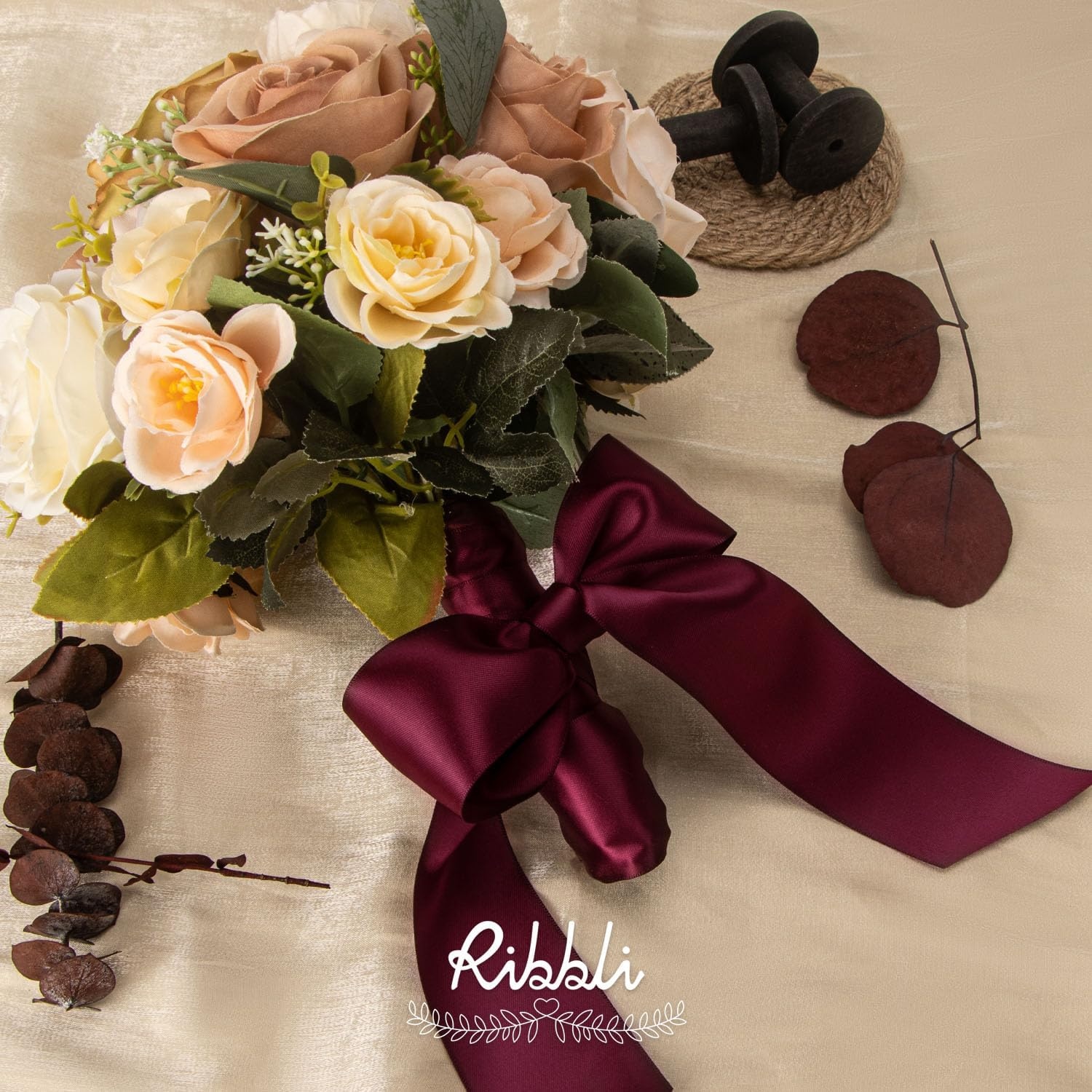 Ribbli Purple Satin Ribbon 2 Inch x Continuous 10 Yards, Double Faced Satin Ribbon Use for Bows Bouquet,Gift Wrapping,Floral Arrangement,Wedding Decoration(Dark Burgundy)