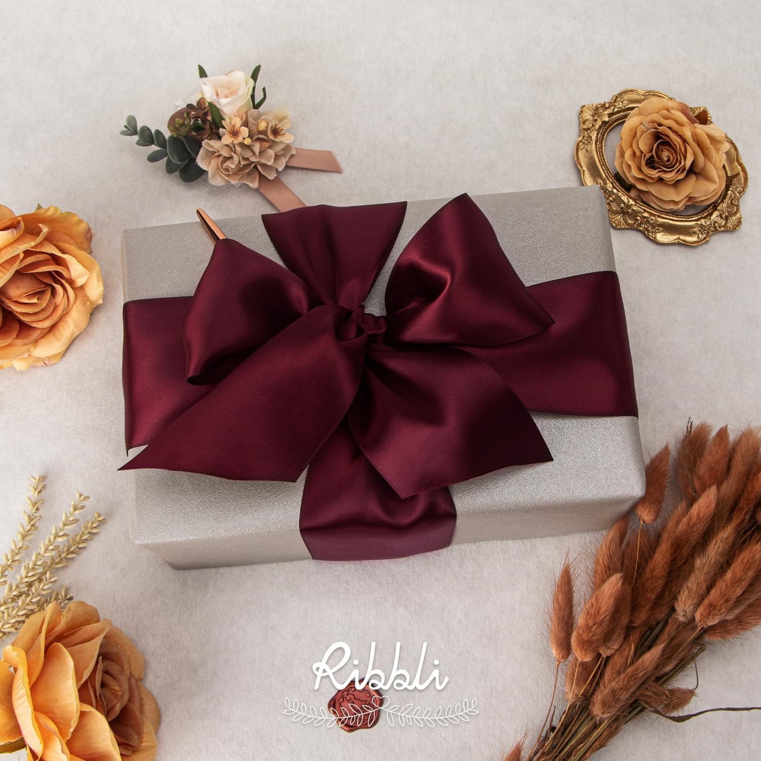Ribbli Purple Satin Ribbon 2 Inch x Continuous 10 Yards, Double Faced Satin Ribbon Use for Bows Bouquet,Gift Wrapping,Floral Arrangement,Wedding Decoration(Dark Burgundy)