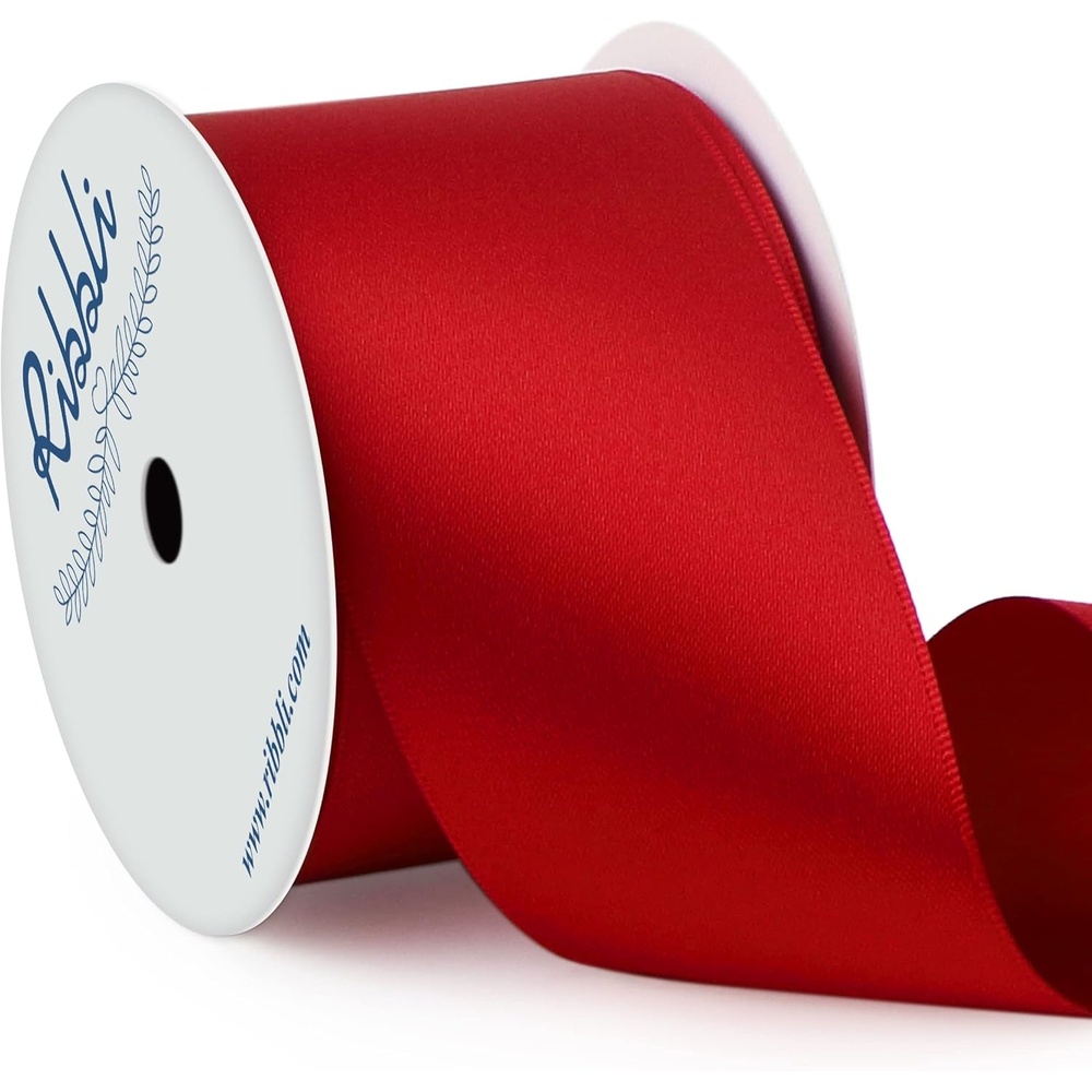 Ribbli Purple Satin Ribbon 2 Inch x Continuous 10 Yards, Double Faced Satin Ribbon Use for Bows Bouquet,Gift Wrapping,Floral Arrangement,Wedding Decoration(Red)