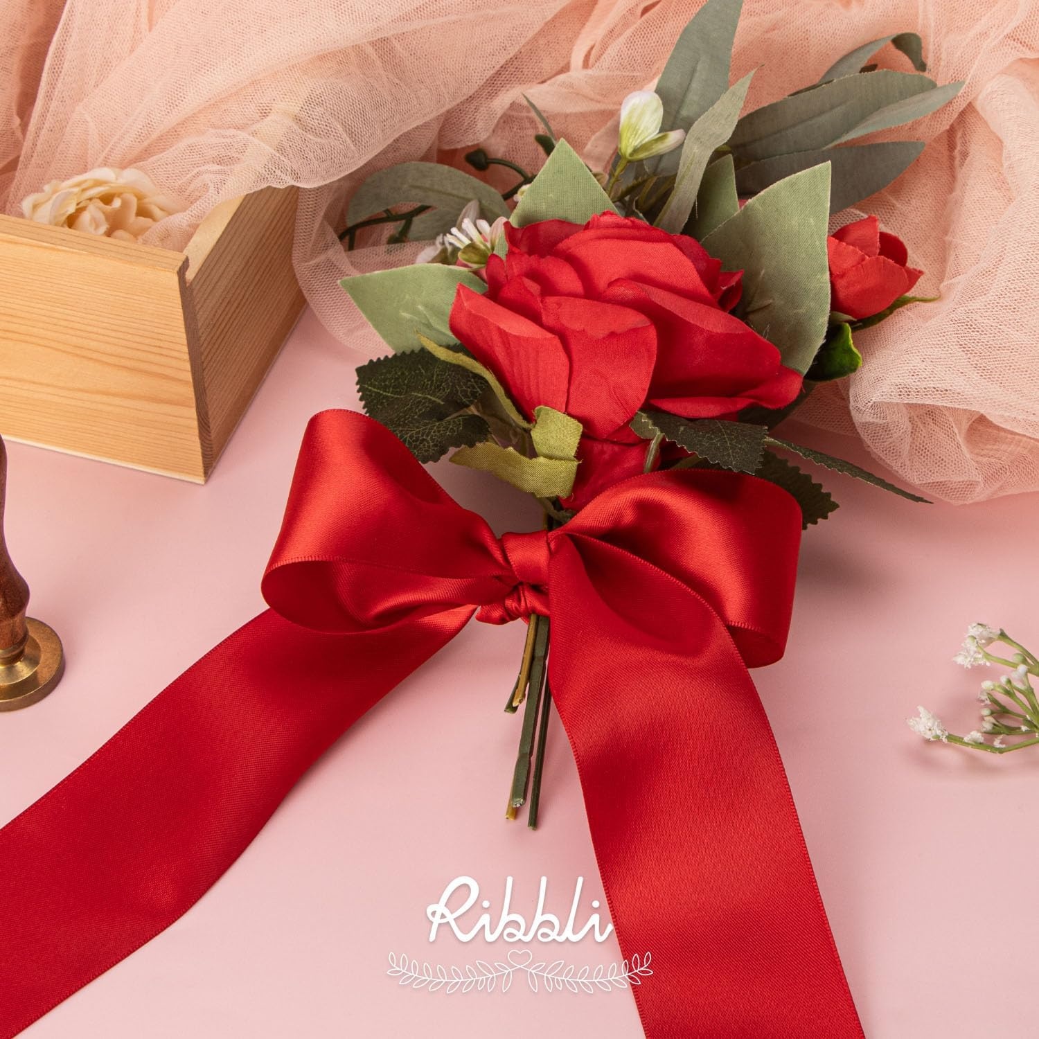 Ribbli Purple Satin Ribbon 2 Inch x Continuous 10 Yards, Double Faced Satin Ribbon Use for Bows Bouquet,Gift Wrapping,Floral Arrangement,Wedding Decoration(Red)