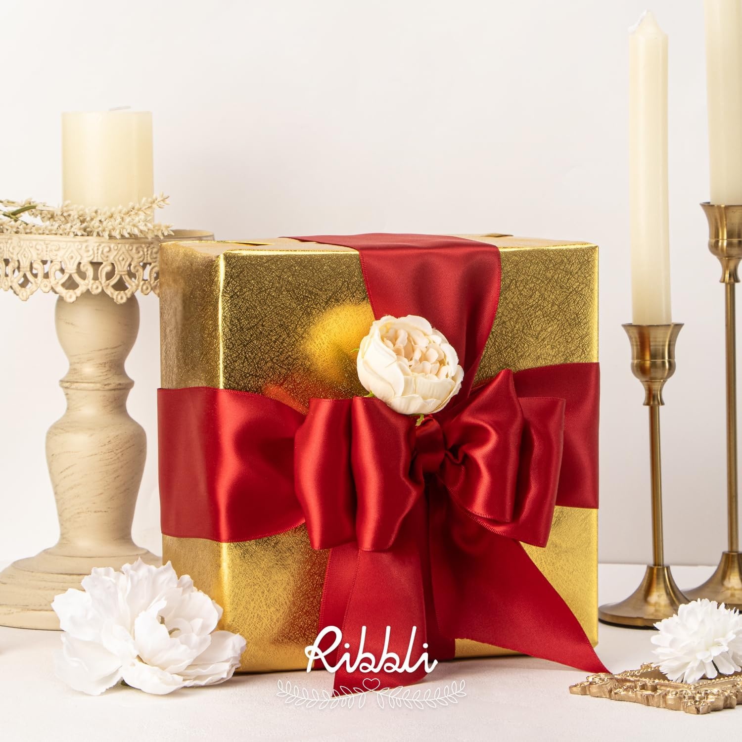 Ribbli Purple Satin Ribbon 2 Inch x Continuous 10 Yards, Double Faced Satin Ribbon Use for Bows Bouquet,Gift Wrapping,Floral Arrangement,Wedding Decoration(Red)