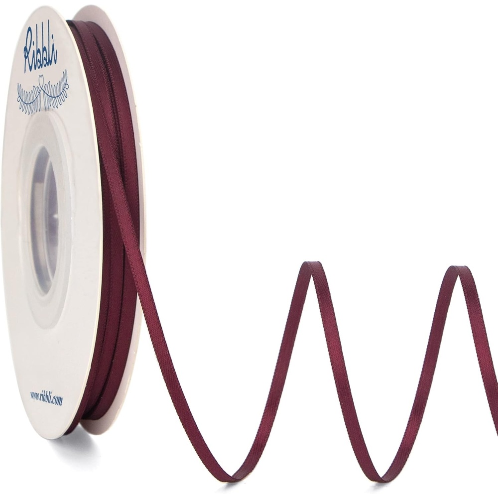 Ribbli Royal Blue Double Faced Satin Ribbon,1/8 x Continuous 50 Yards,Use for Bows Bouquet,Gift Wrapping,Wedding Card Decoration,Floral Arrangement(Dark Burgundy)