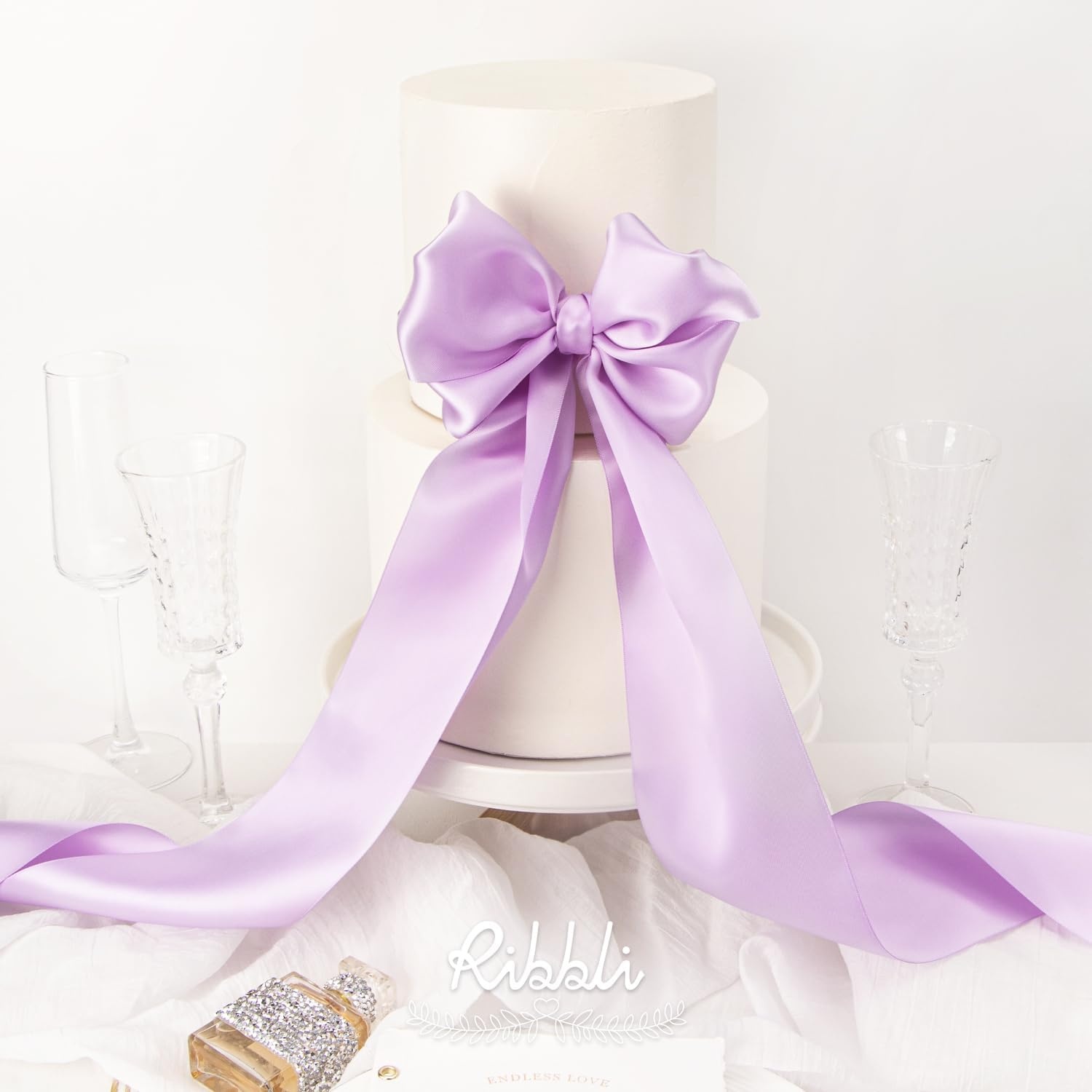 Ribbli Purple Satin Ribbon 2 Inch x Continuous 10 Yards, Double Faced Satin Ribbon Use for Bows Bouquet,Gift Wrapping,Floral Arrangement,Wedding Decoration(Light Orchid)