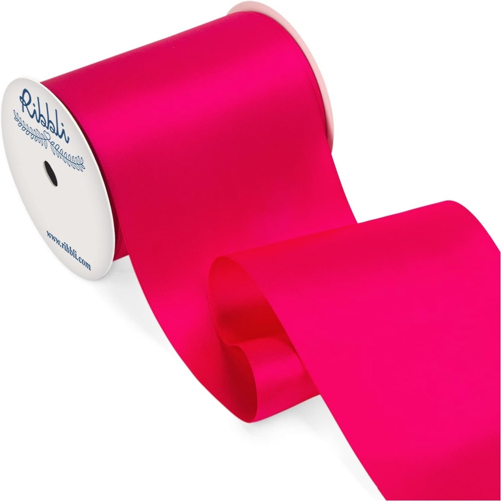 Ribbli Purple Satin Ribbon 2 Inch x Continuous 10 Yards, Double Faced Satin Ribbon Use for Bows Bouquet,Gift Wrapping,Floral Arrangement,Wedding Decoration(Pink Fuchsia)