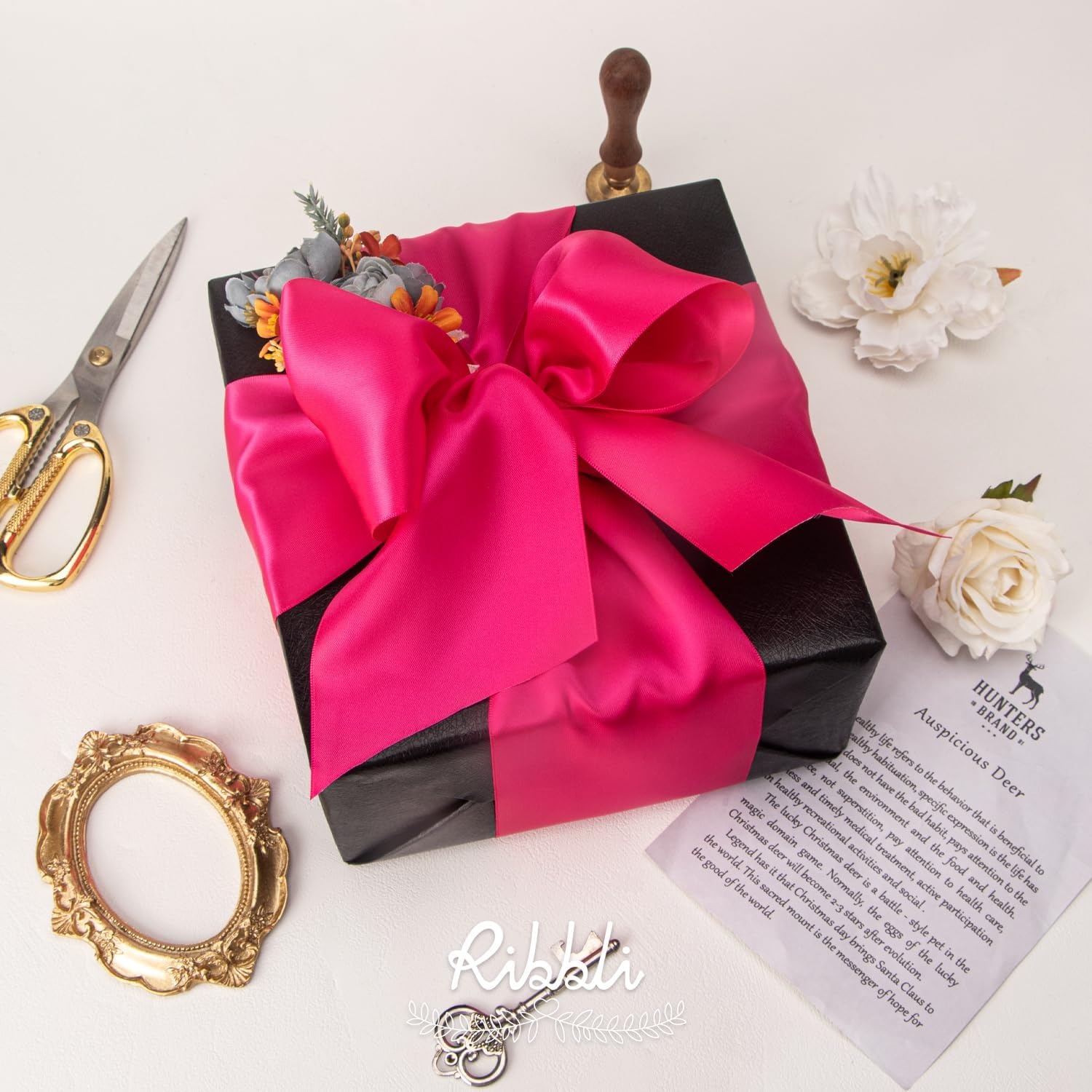 Ribbli Purple Satin Ribbon 2 Inch x Continuous 10 Yards, Double Faced Satin Ribbon Use for Bows Bouquet,Gift Wrapping,Floral Arrangement,Wedding Decoration(Pink Fuchsia)