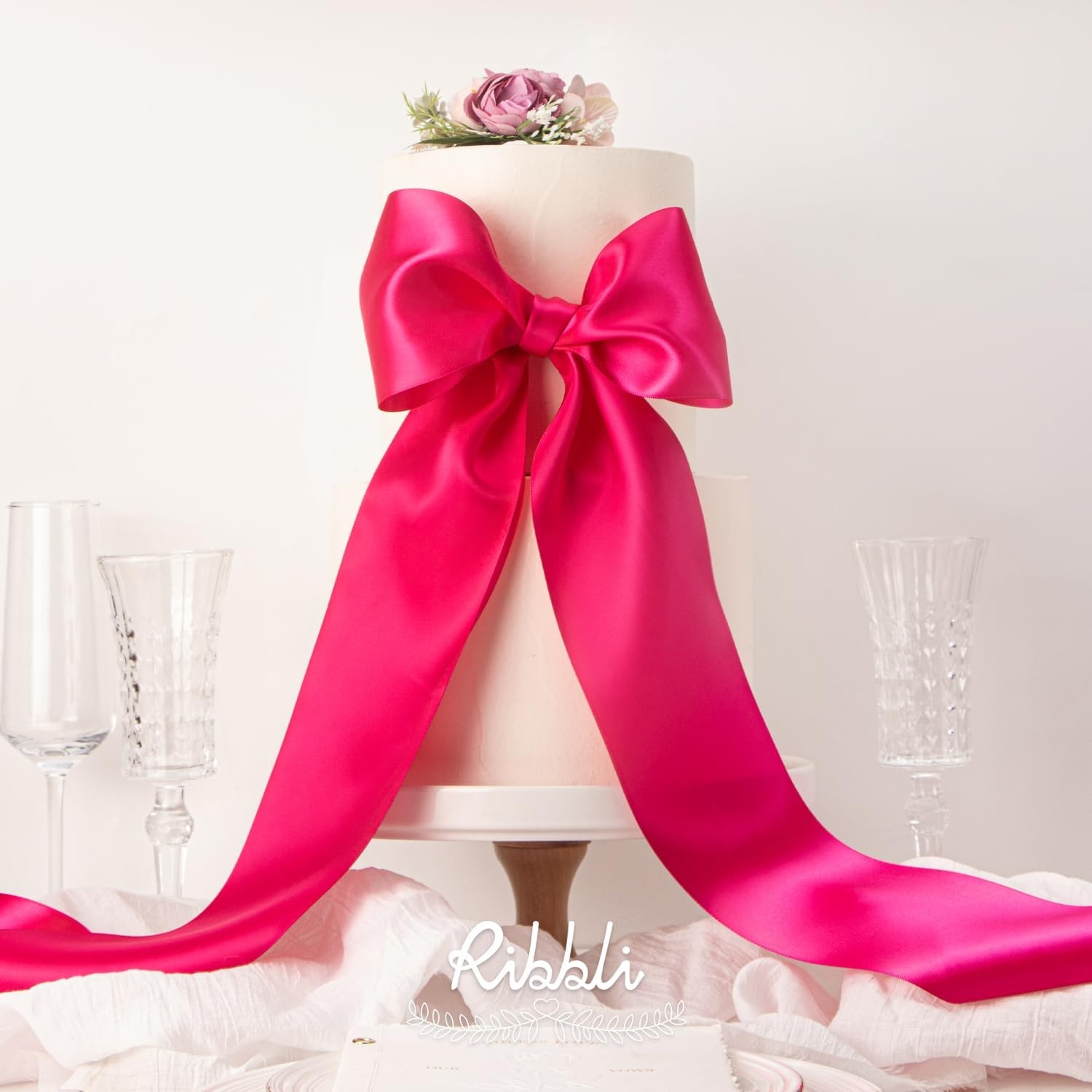 Ribbli Purple Satin Ribbon 2 Inch x Continuous 10 Yards, Double Faced Satin Ribbon Use for Bows Bouquet,Gift Wrapping,Floral Arrangement,Wedding Decoration(Pink Fuchsia)