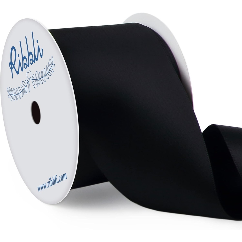 Ribbli Purple Satin Ribbon 2 Inch x Continuous 10 Yards, Double Faced Satin Ribbon Use for Bows Bouquet,Gift Wrapping,Floral Arrangement,Wedding Decoration(Black)