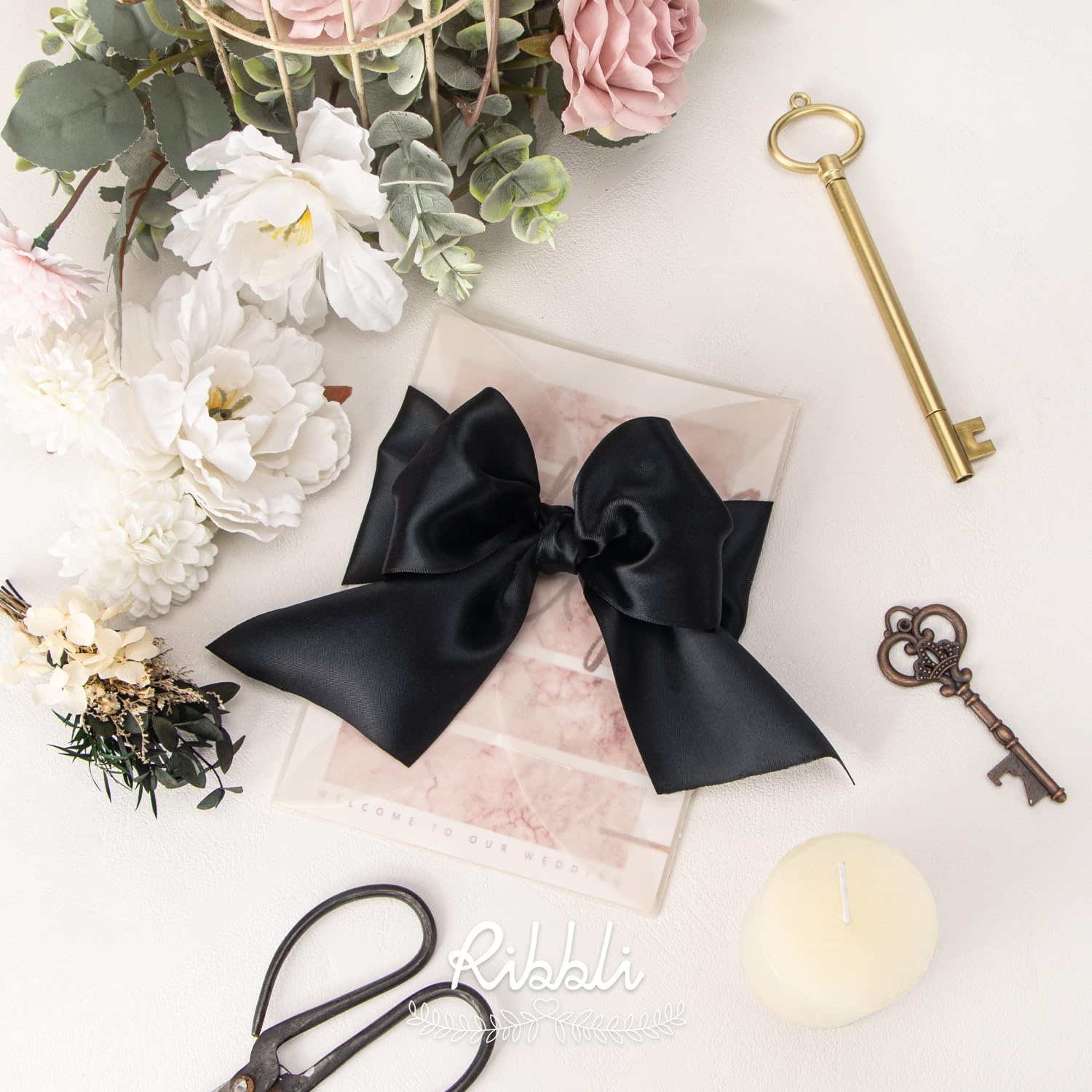 Ribbli Purple Satin Ribbon 2 Inch x Continuous 10 Yards, Double Faced Satin Ribbon Use for Bows Bouquet,Gift Wrapping,Floral Arrangement,Wedding Decoration(Black)