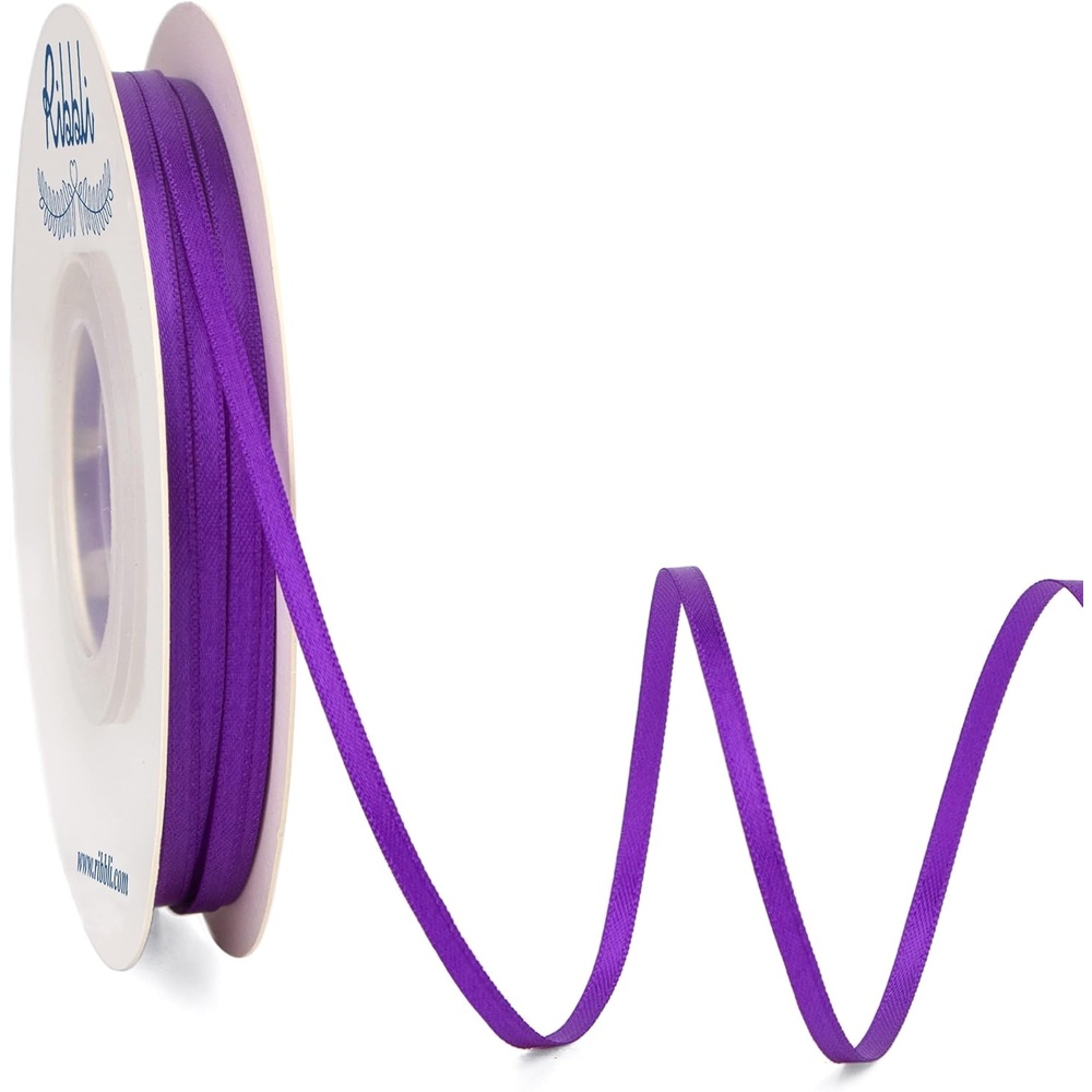 Ribbli Double Faced Black Satin Ribbon,1/8 x Continuous 50 Yards,Use for Bows Bouquet,Gift Wrapping,Floral Arrangement(Purple)