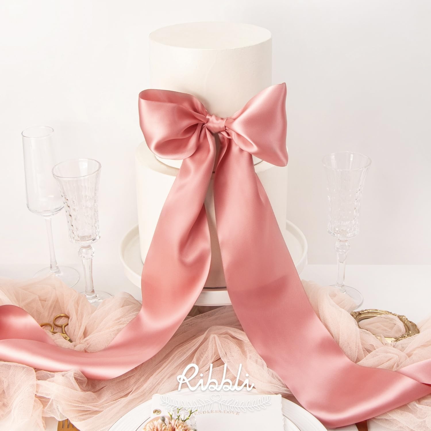 Ribbli Purple Satin Ribbon 2 Inch x Continuous 10 Yards, Double Faced Satin Ribbon Use for Bows Bouquet,Gift Wrapping,Floral Arrangement,Wedding Decoration(Rose Gold)