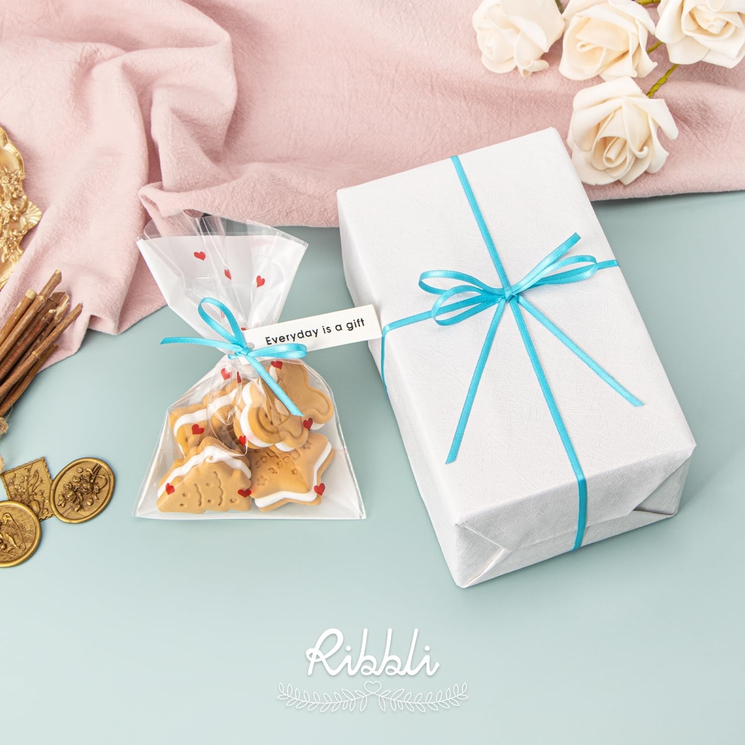 Ribbli Royal Blue Double Faced Satin Ribbon,1/8 x Continuous 50 Yards,Use for Bows Bouquet,Gift Wrapping,Wedding Card Decoration,Floral Arrangement(Blue Turquoise)