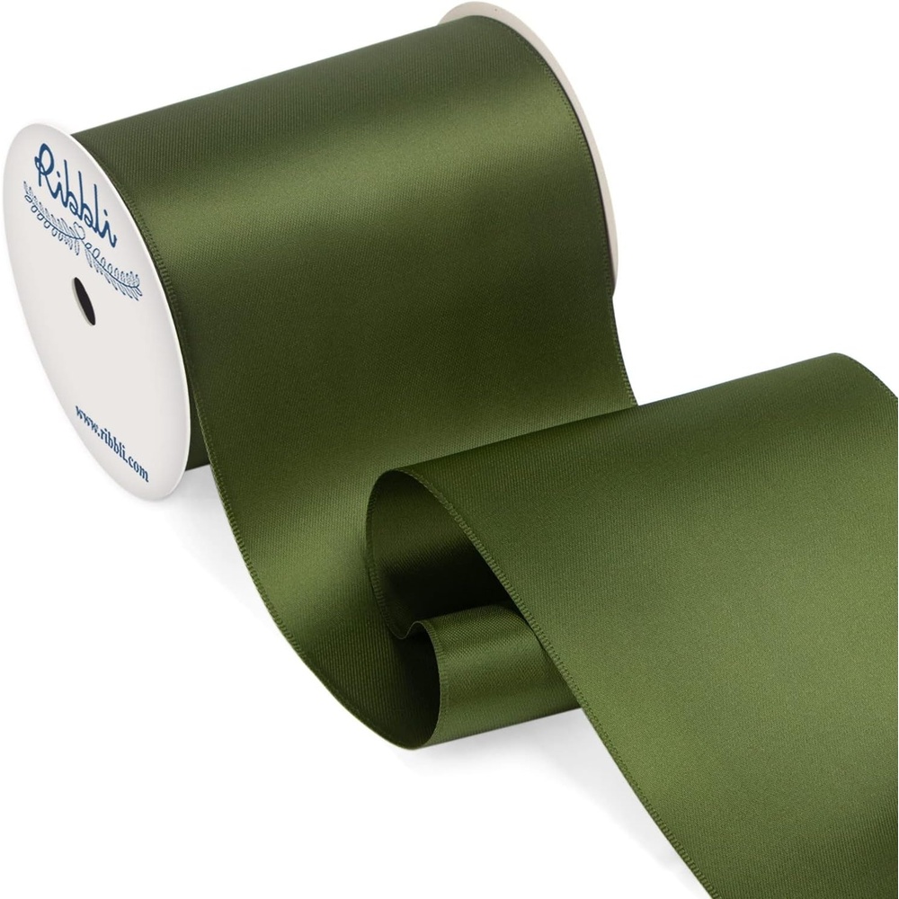 Ribbli Purple Satin Ribbon 2 Inch x Continuous 10 Yards, Double Faced Satin Ribbon Use for Bows Bouquet,Gift Wrapping,Floral Arrangement,Wedding Decoration(Green Moss)