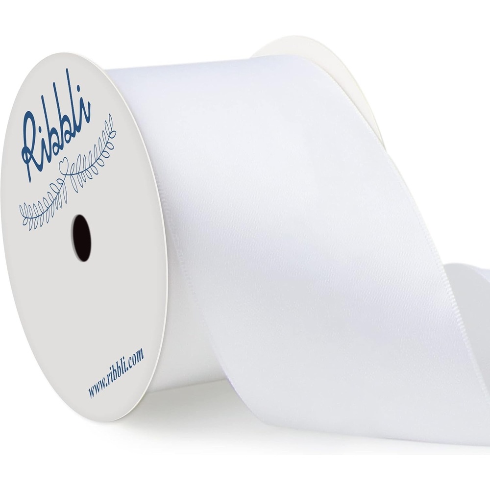 Ribbli Purple Satin Ribbon 2 Inch x Continuous 10 Yards, Double Faced Satin Ribbon Use for Bows Bouquet,Gift Wrapping,Floral Arrangement,Wedding Decoration(White)