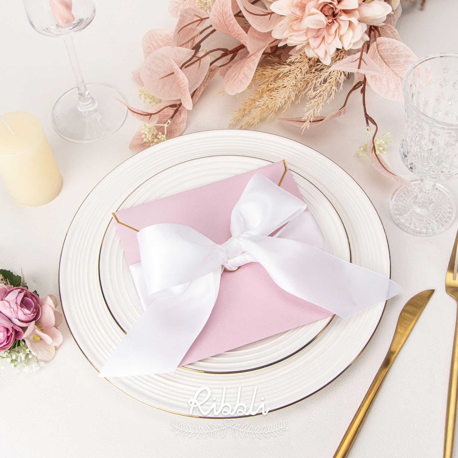 Ribbli Purple Satin Ribbon 2 Inch x Continuous 10 Yards, Double Faced Satin Ribbon Use for Bows Bouquet,Gift Wrapping,Floral Arrangement,Wedding Decoration(White)
