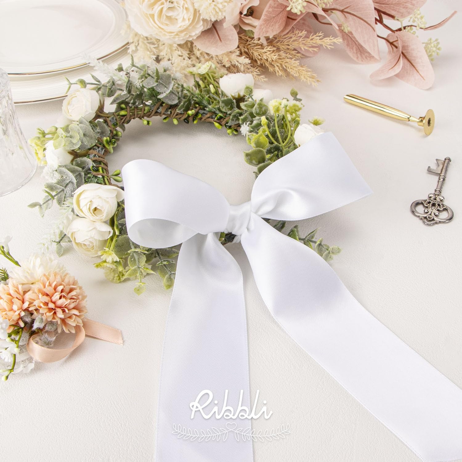 Ribbli Purple Satin Ribbon 2 Inch x Continuous 10 Yards, Double Faced Satin Ribbon Use for Bows Bouquet,Gift Wrapping,Floral Arrangement,Wedding Decoration(White)