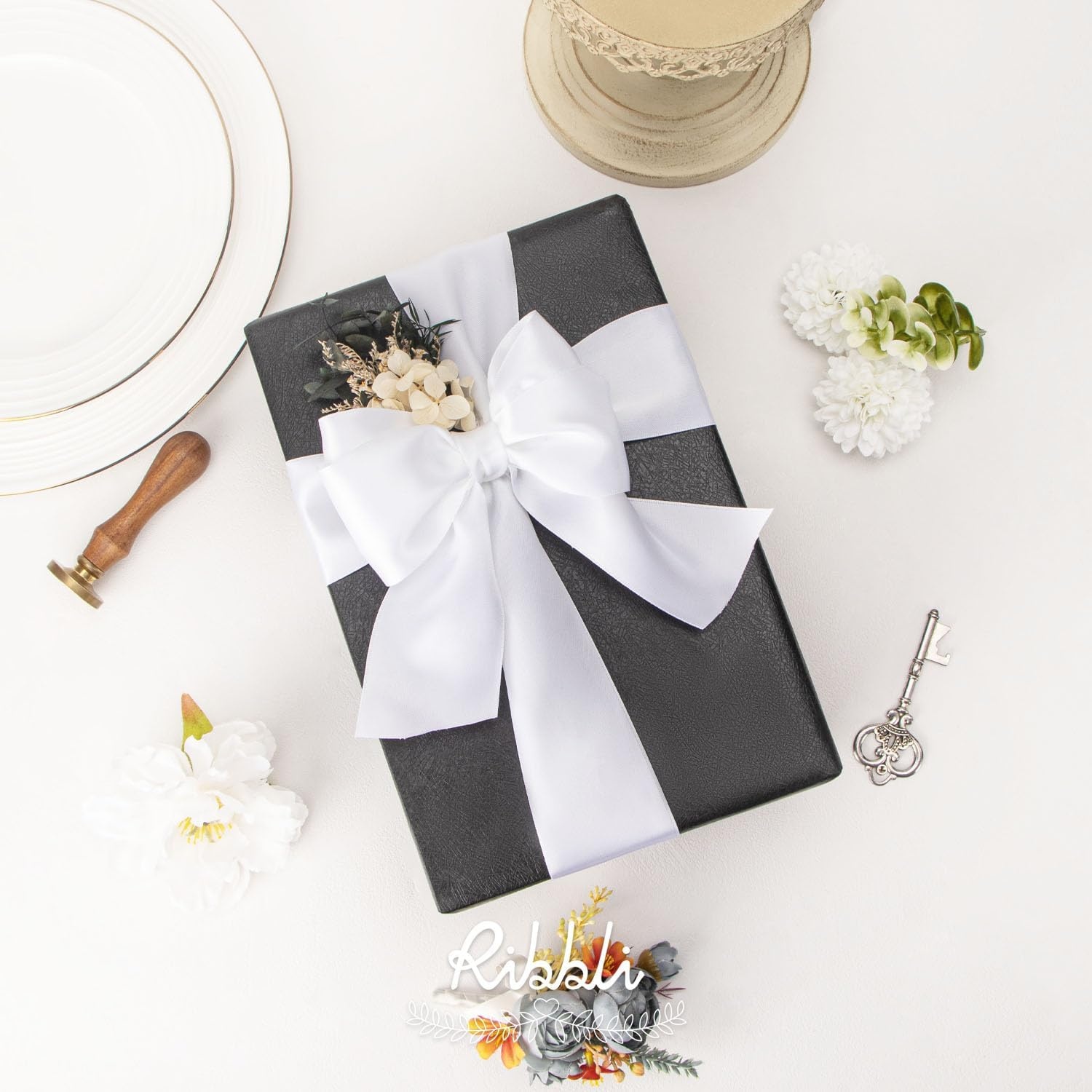Ribbli Purple Satin Ribbon 2 Inch x Continuous 10 Yards, Double Faced Satin Ribbon Use for Bows Bouquet,Gift Wrapping,Floral Arrangement,Wedding Decoration(White)