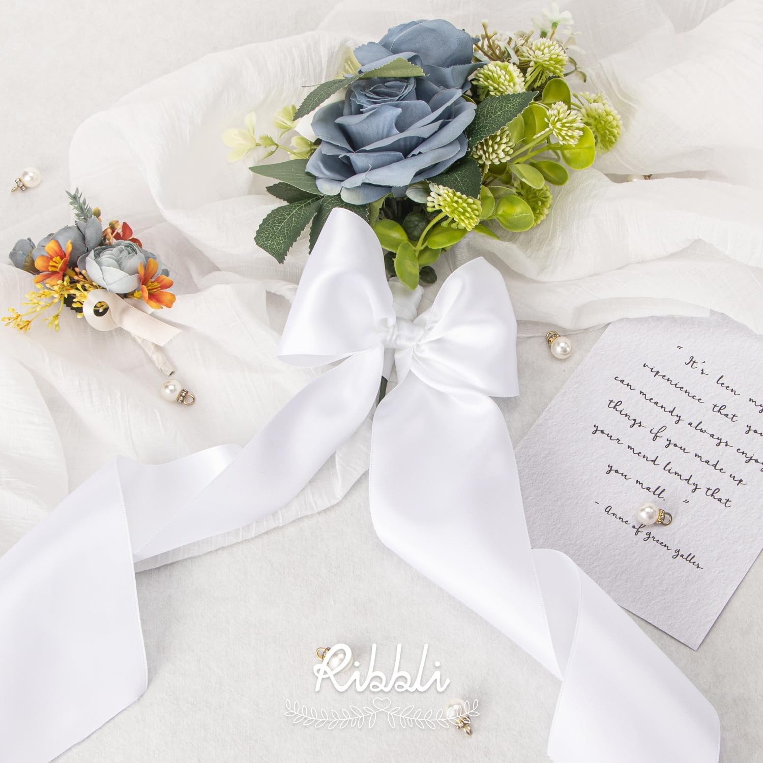 Ribbli Purple Satin Ribbon 2 Inch x Continuous 10 Yards, Double Faced Satin Ribbon Use for Bows Bouquet,Gift Wrapping,Floral Arrangement,Wedding Decoration(White)
