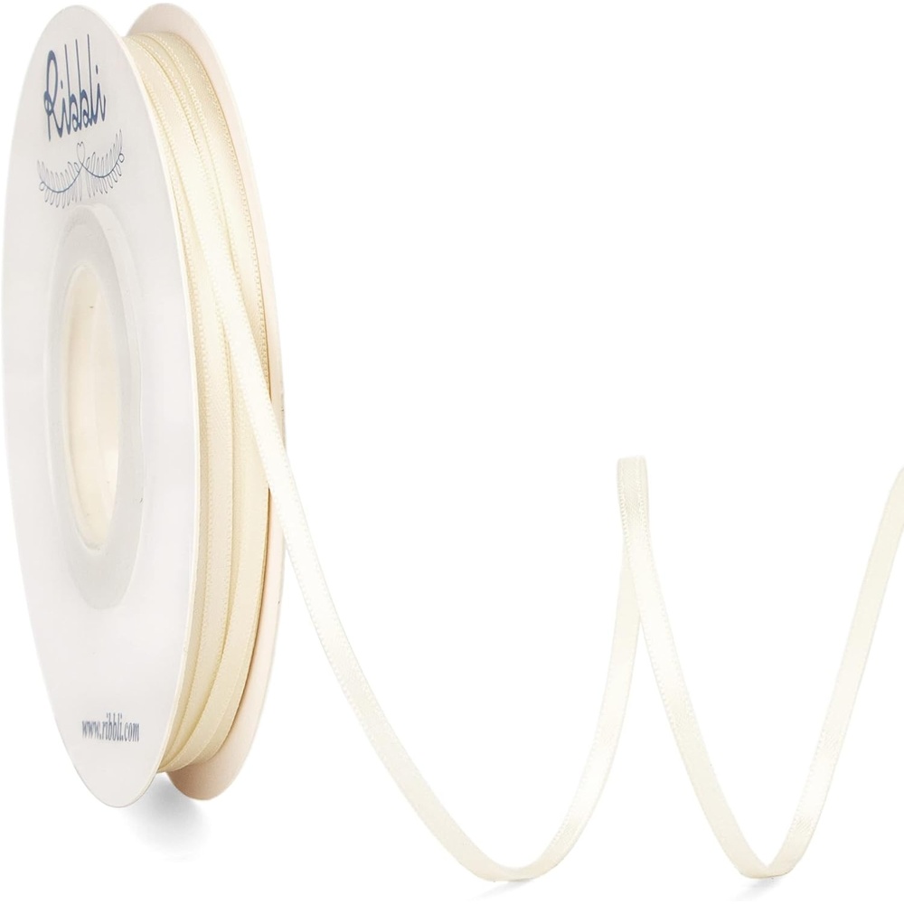 Ribbli Royal Blue Double Faced Satin Ribbon,1/8 x Continuous 50 Yards,Use for Bows Bouquet,Gift Wrapping,Wedding Card Decoration,Floral Arrangement(Ivory)
