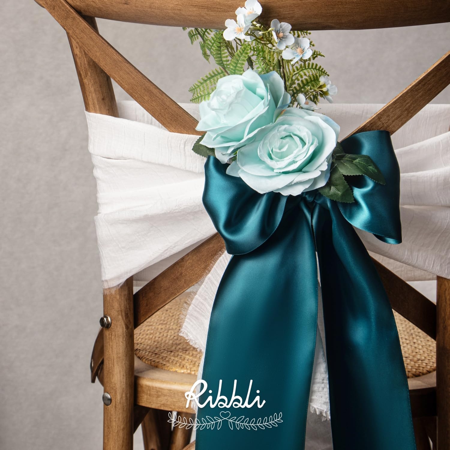 Ribbli Purple Satin Ribbon 2 Inch x Continuous 10 Yards, Double Faced Satin Ribbon Use for Bows Bouquet,Gift Wrapping,Floral Arrangement,Wedding Decoration(Green Teal)