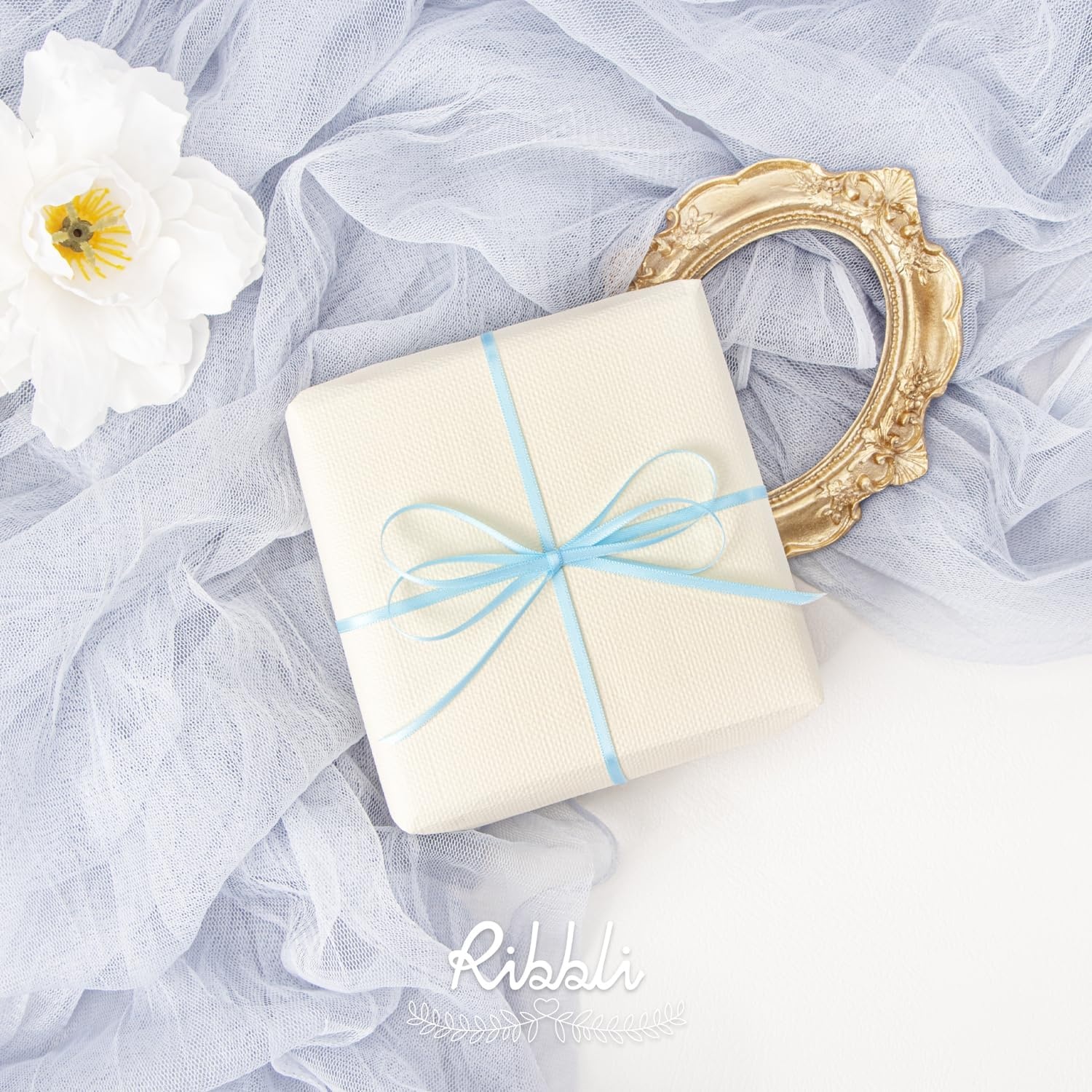 Ribbli Royal Blue Double Faced Satin Ribbon,1/8 x Continuous 50 Yards,Use for Bows Bouquet,Gift Wrapping,Wedding Card Decoration,Floral Arrangement(Blue Light)